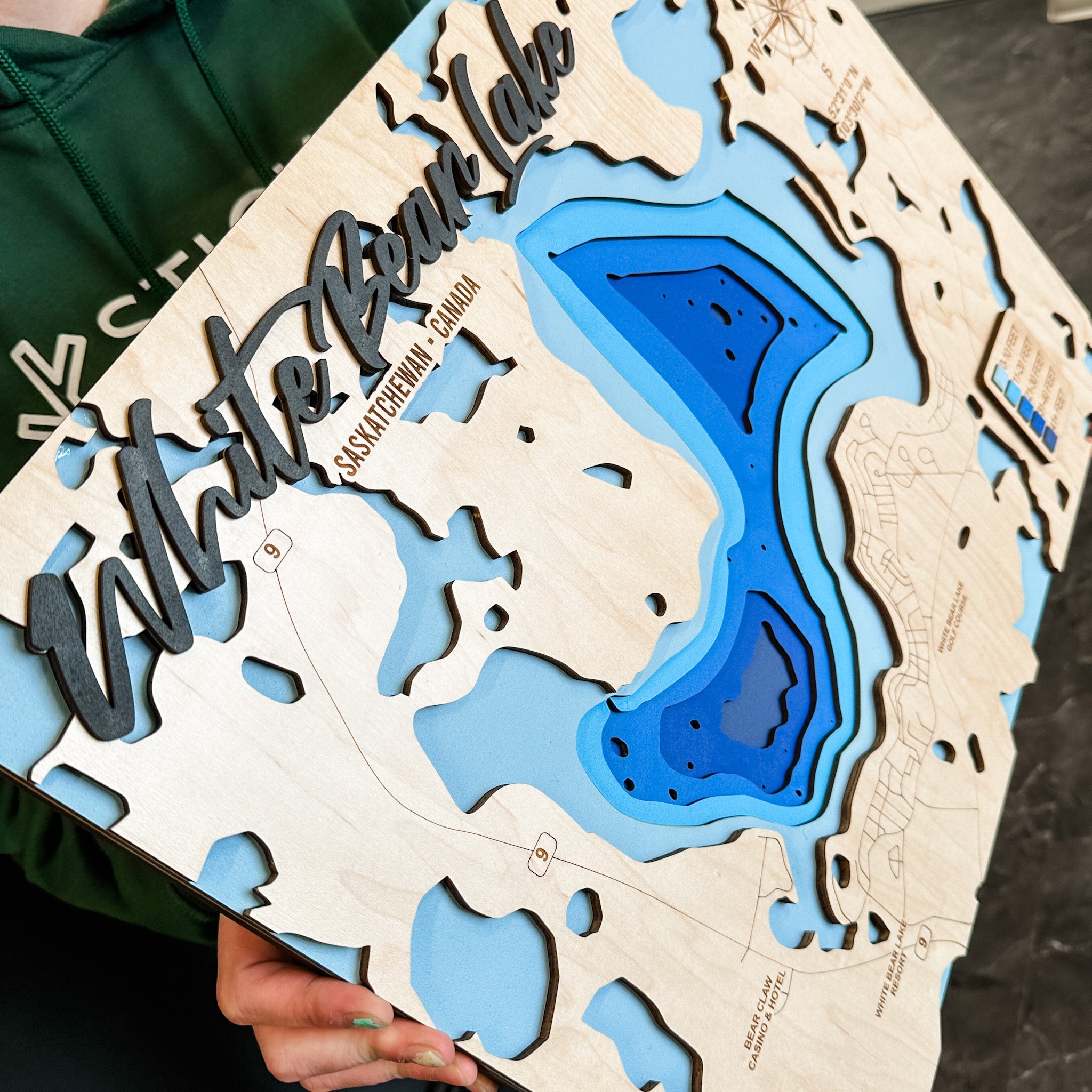 White Bear Lake Map • Bathymetric Layered Wood Depth Map • For Lake Lovers