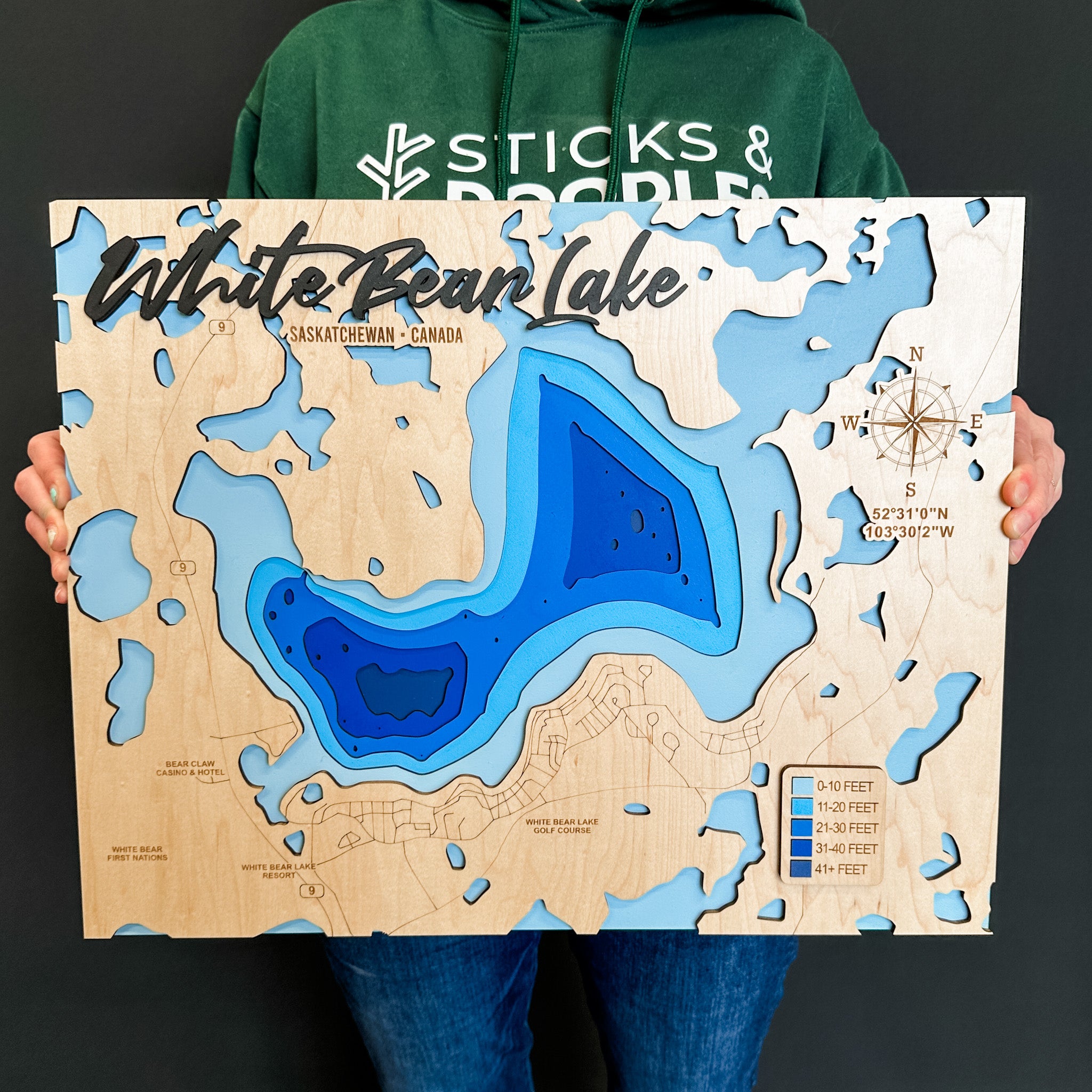 White Bear Lake Map • Bathymetric Layered Wood Depth Map • For Lake Lovers