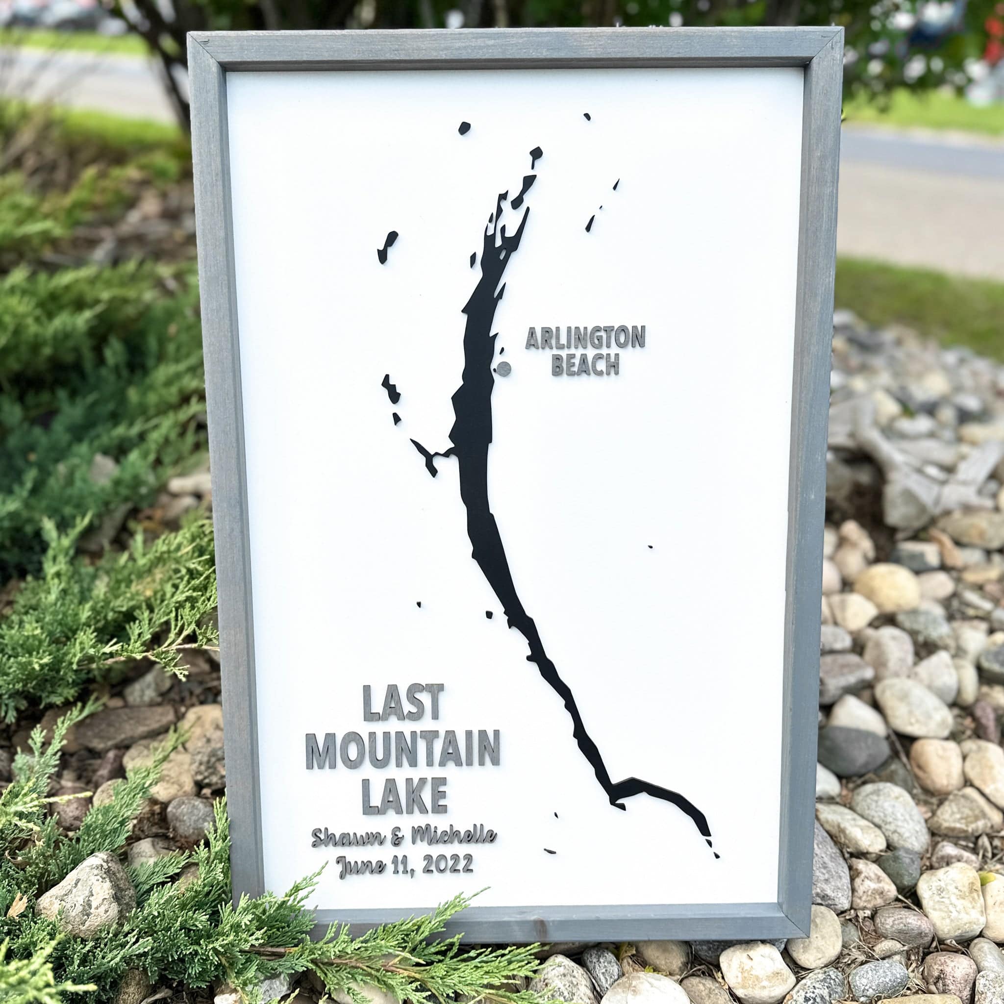 Custom Wood Lake Silhouette Map Art - Sticks & Doodles
