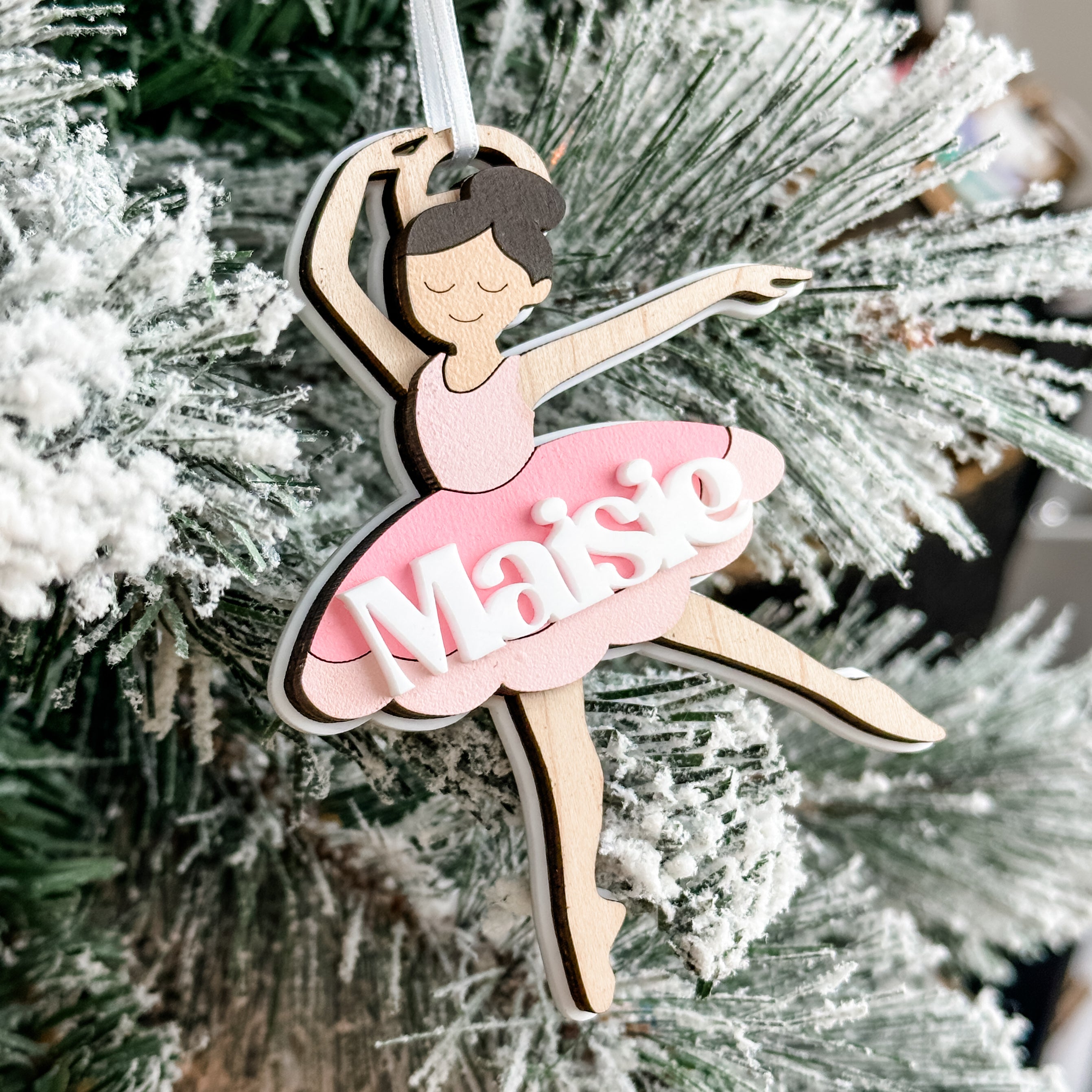 The Ballerina • Personalized 3D Wood & Acrylic Ornament • For Dancers & Girly Girls