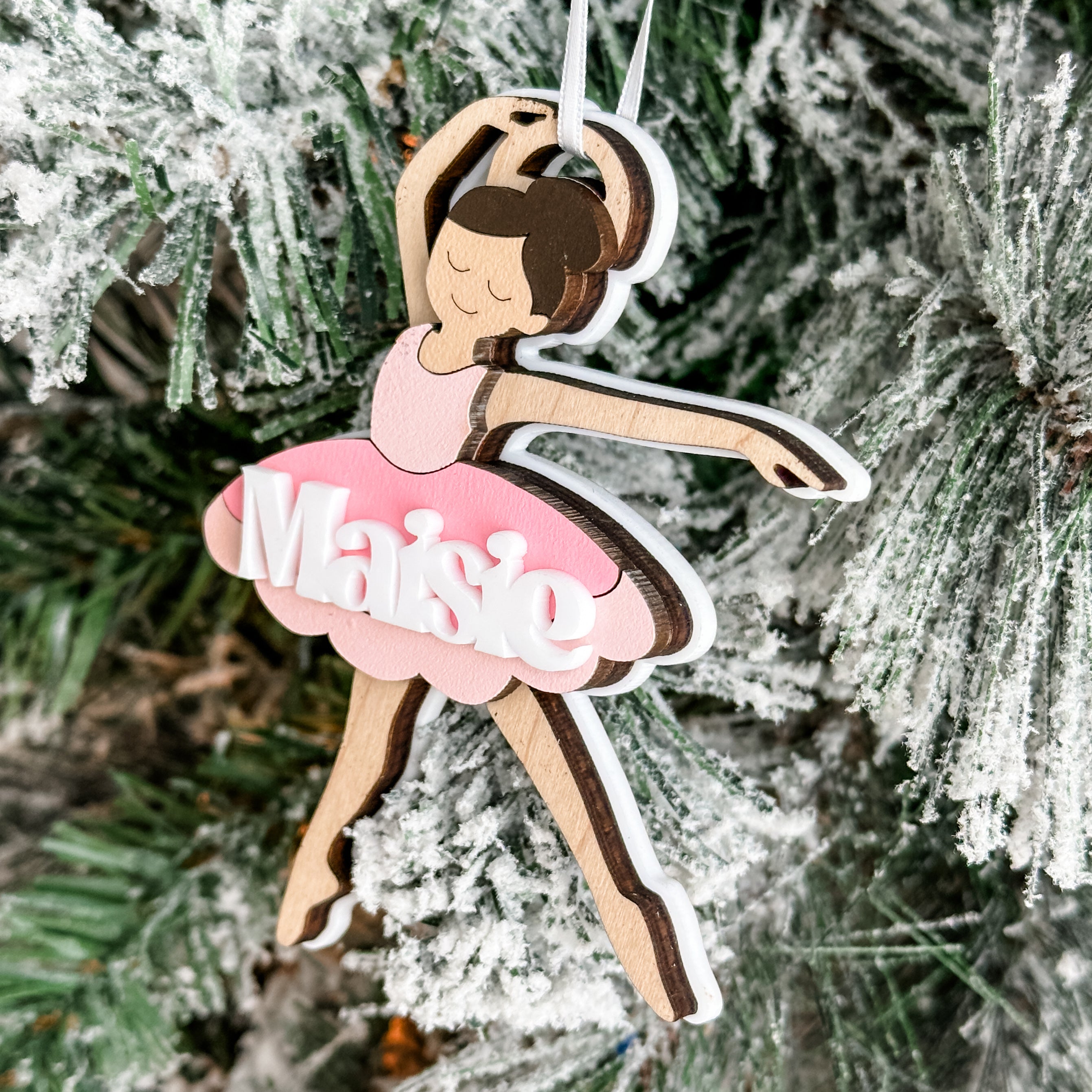 The Ballerina • Personalized 3D Wood & Acrylic Ornament • For Dancers & Girly Girls