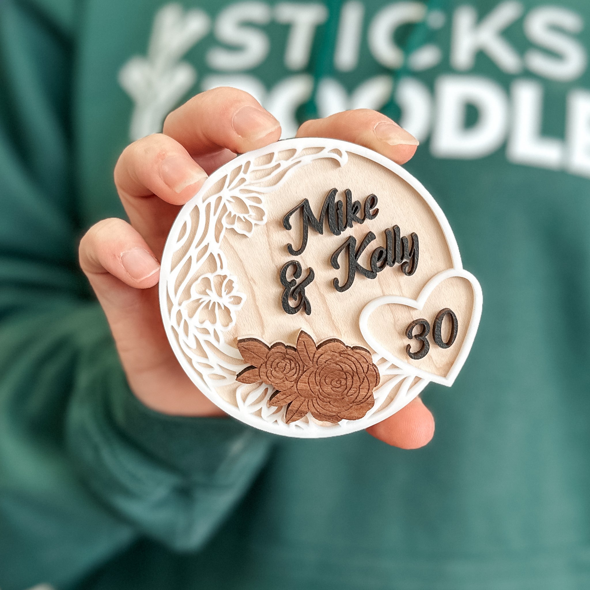 Personalized Anniversary Ornament / Magnet / Sign - Sticks & Doodles