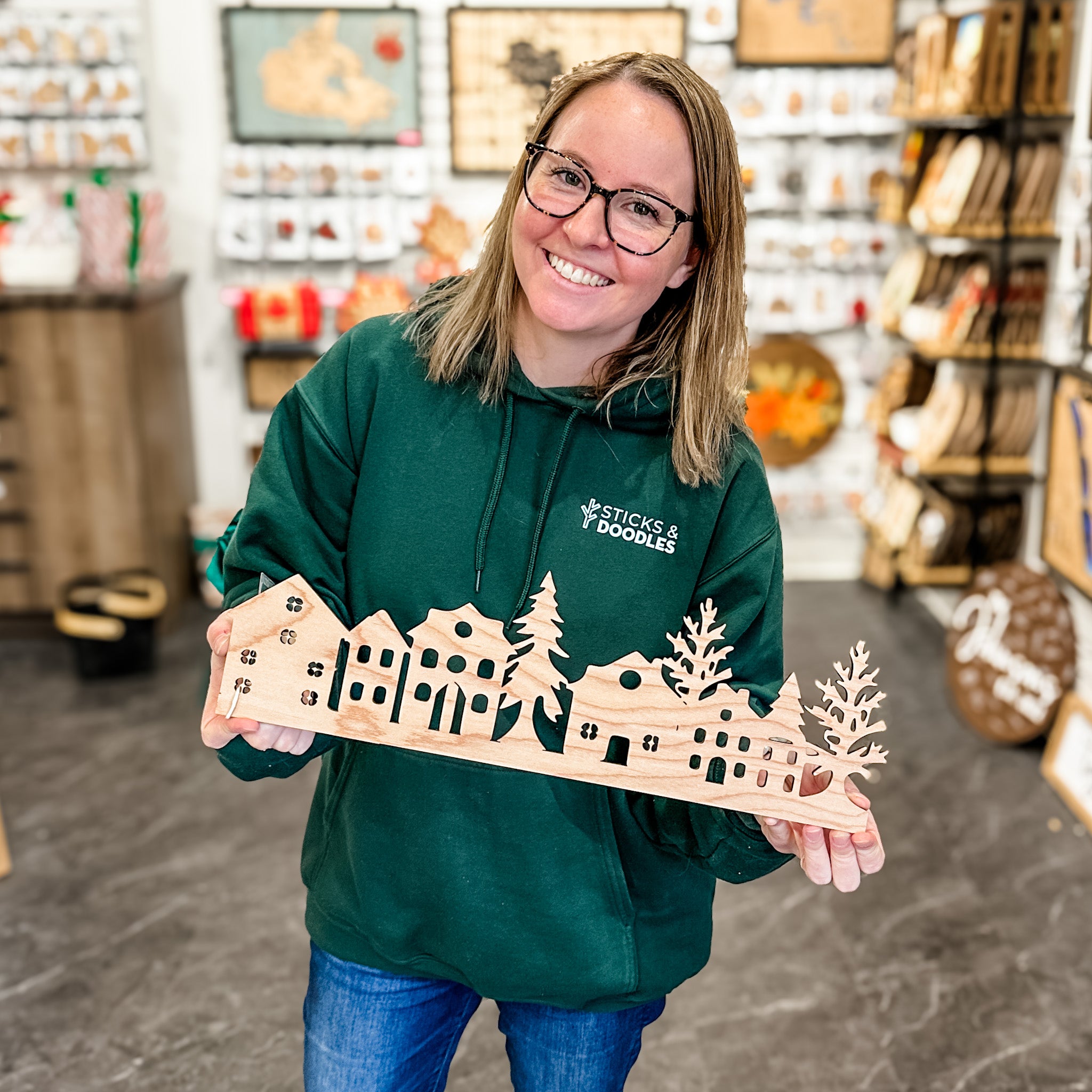 Floating Christmas Town 18"  • Wood Decor • For Christmas Lovers