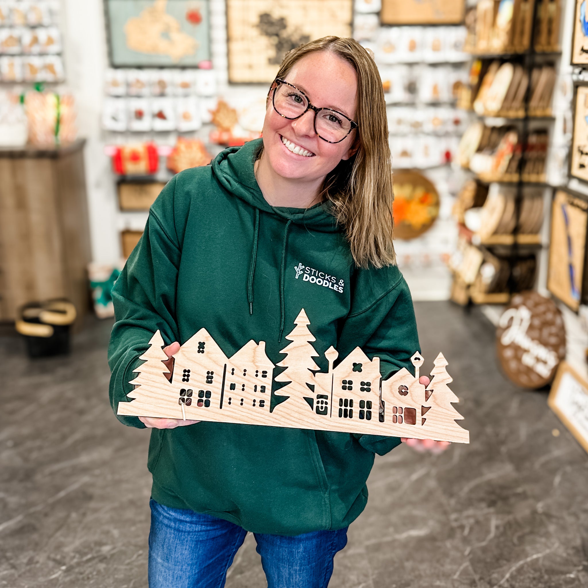 Floating Christmas Town 18"  • Wood Decor • For Christmas Lovers