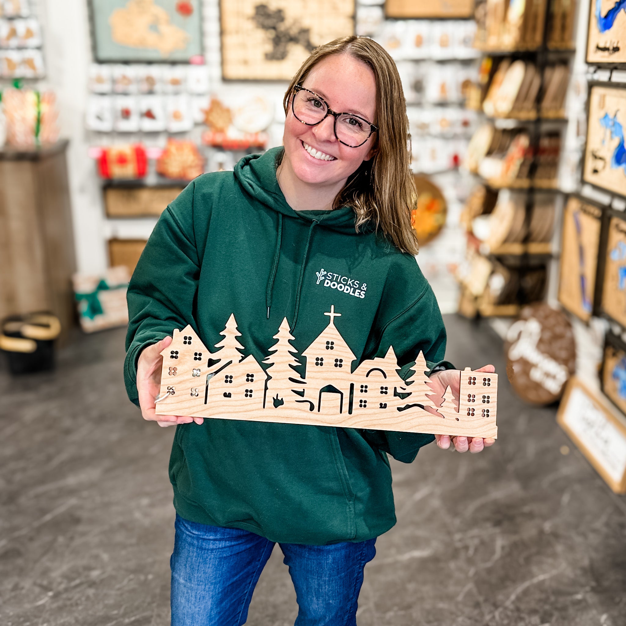 Floating Christmas Town 18"  • Wood Decor • For Christmas Lovers