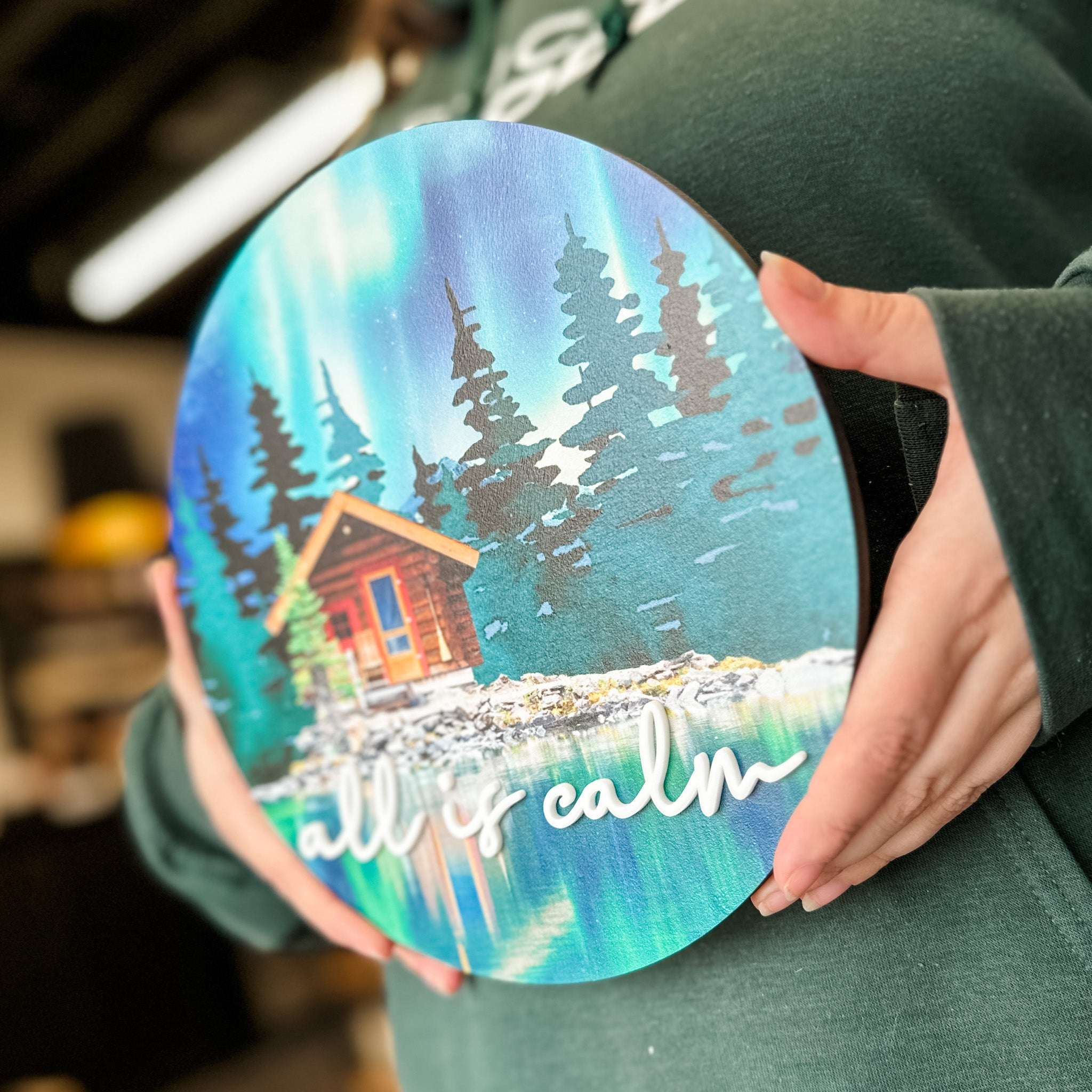Quiet Northern Lights • 3D Wood & Acrylic Ornament or Mini Sign