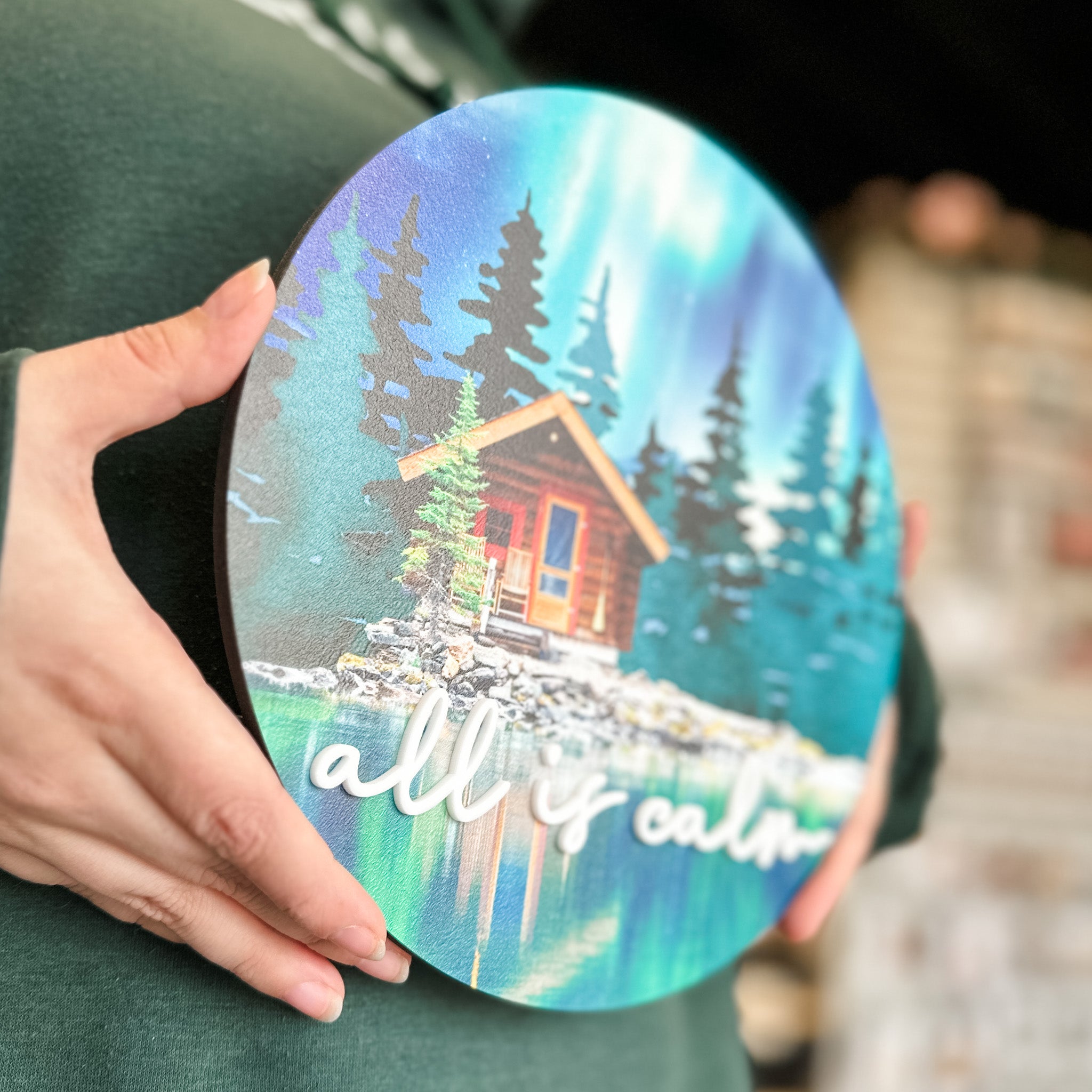Quiet Northern Lights • 3D Wood & Acrylic Ornament or Mini Sign