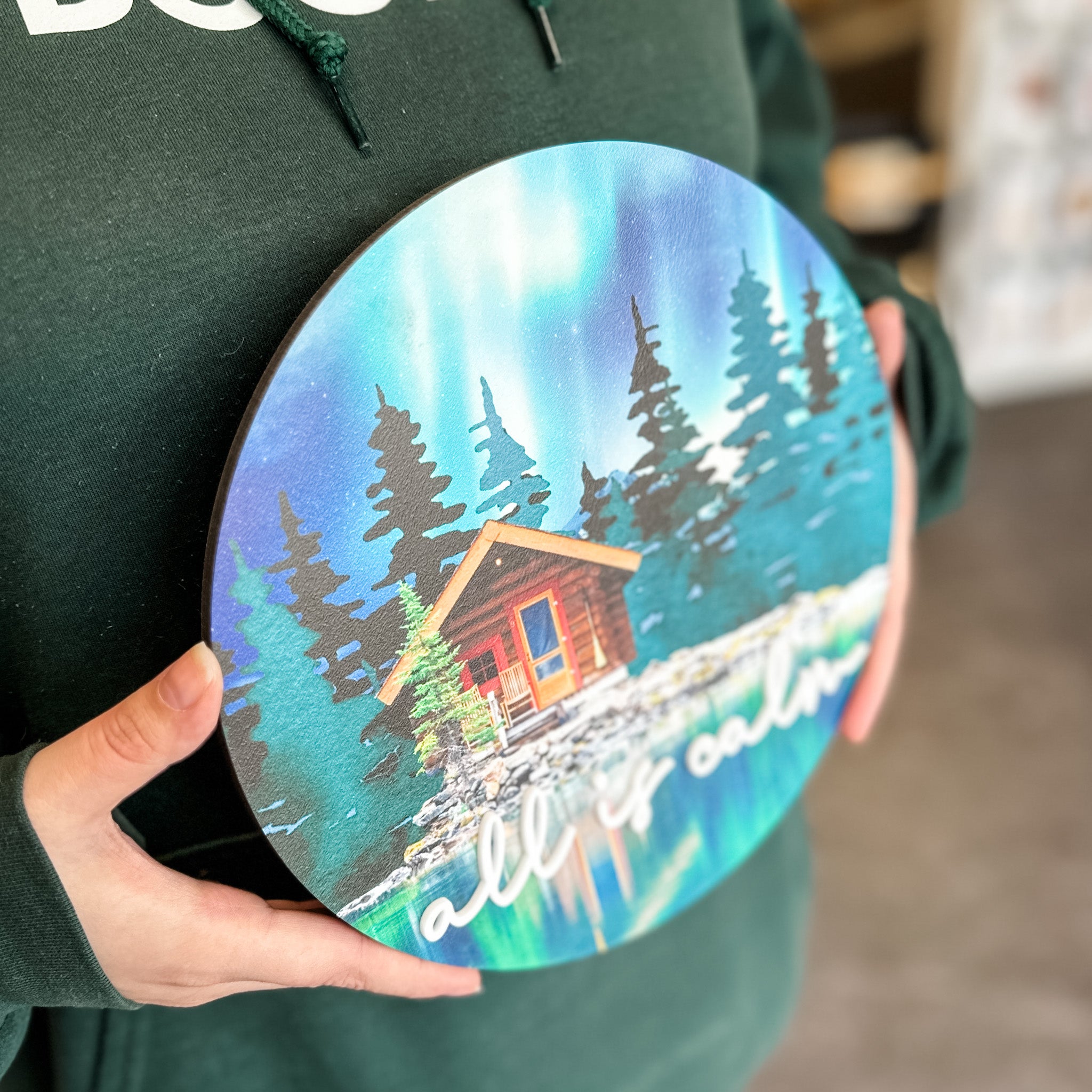 Quiet Northern Lights • 3D Wood & Acrylic Ornament or Mini Sign