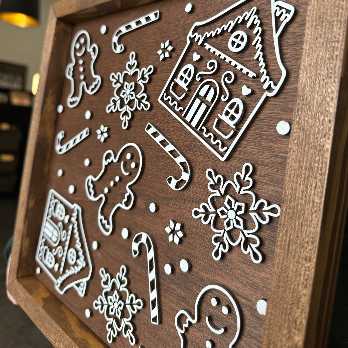 Framed Gingerbread & Reindeer Sign