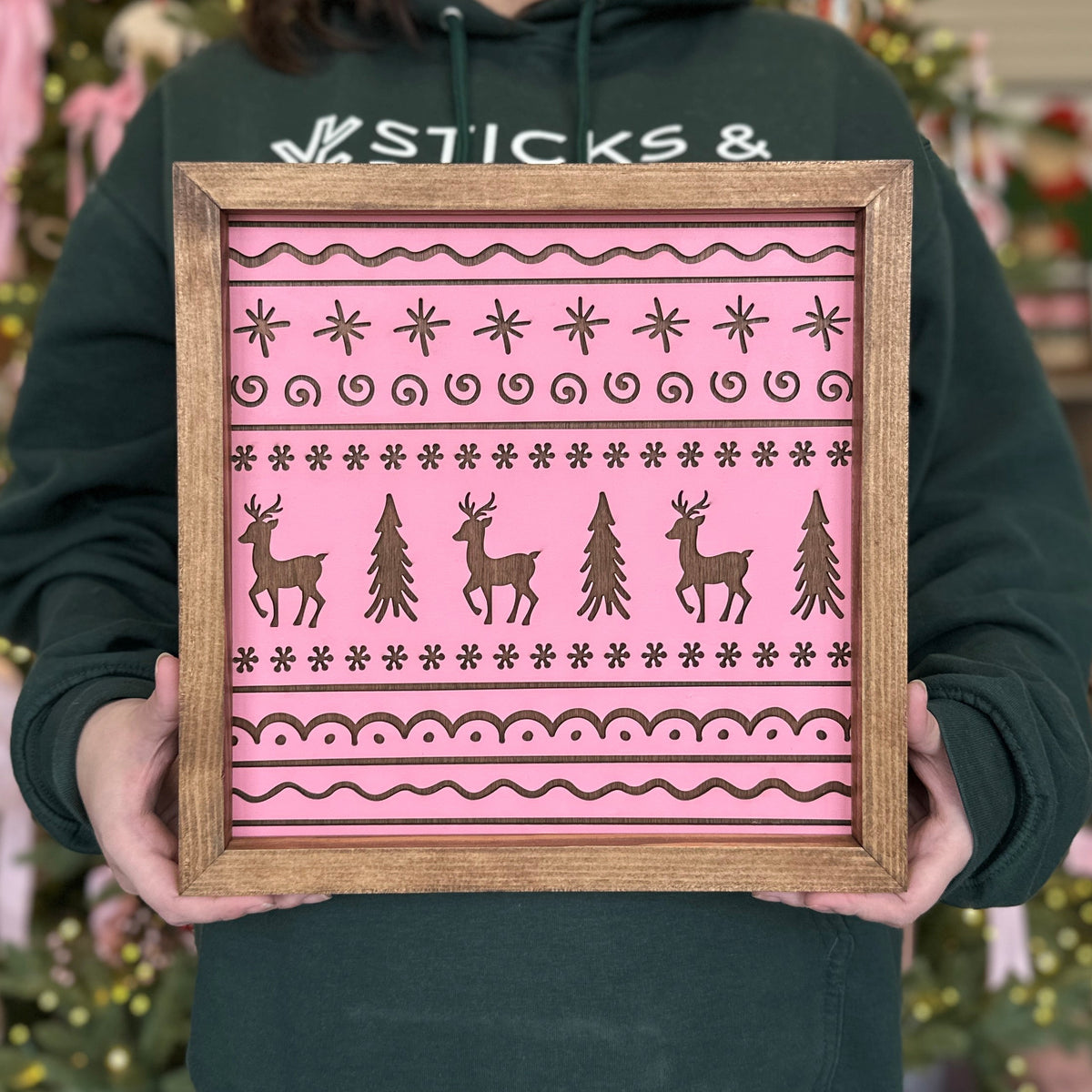 Framed Gingerbread & Reindeer Sign