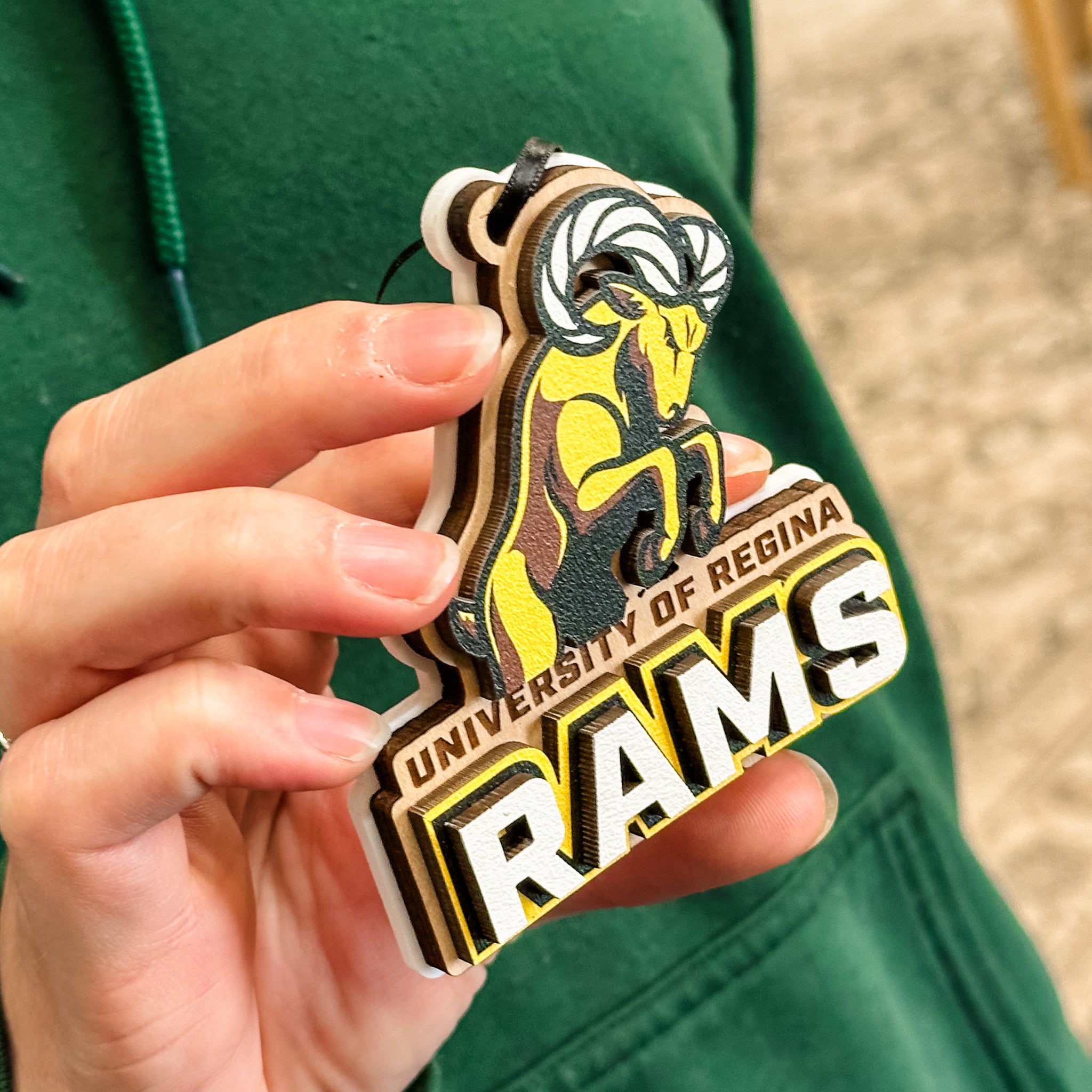 University of Regina Rams • 3D Wood/Acrylic Ornaments • For Students & Proud Parents