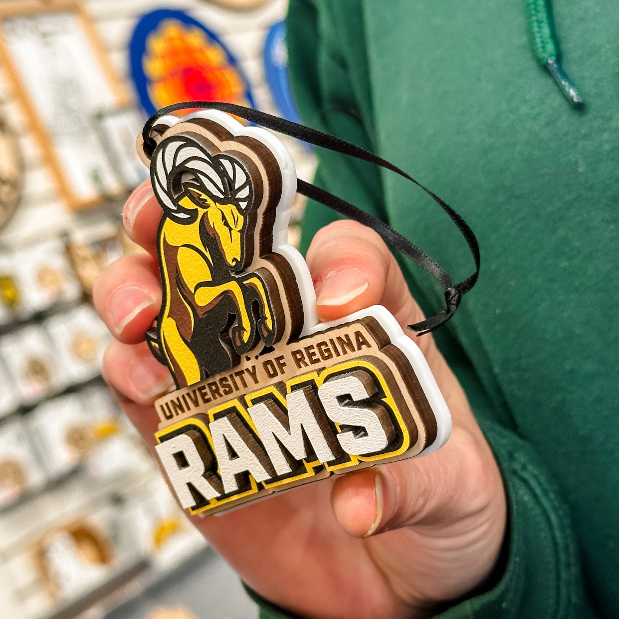 University of Regina Rams • 3D Wood/Acrylic Ornaments • For Students & Proud Parents