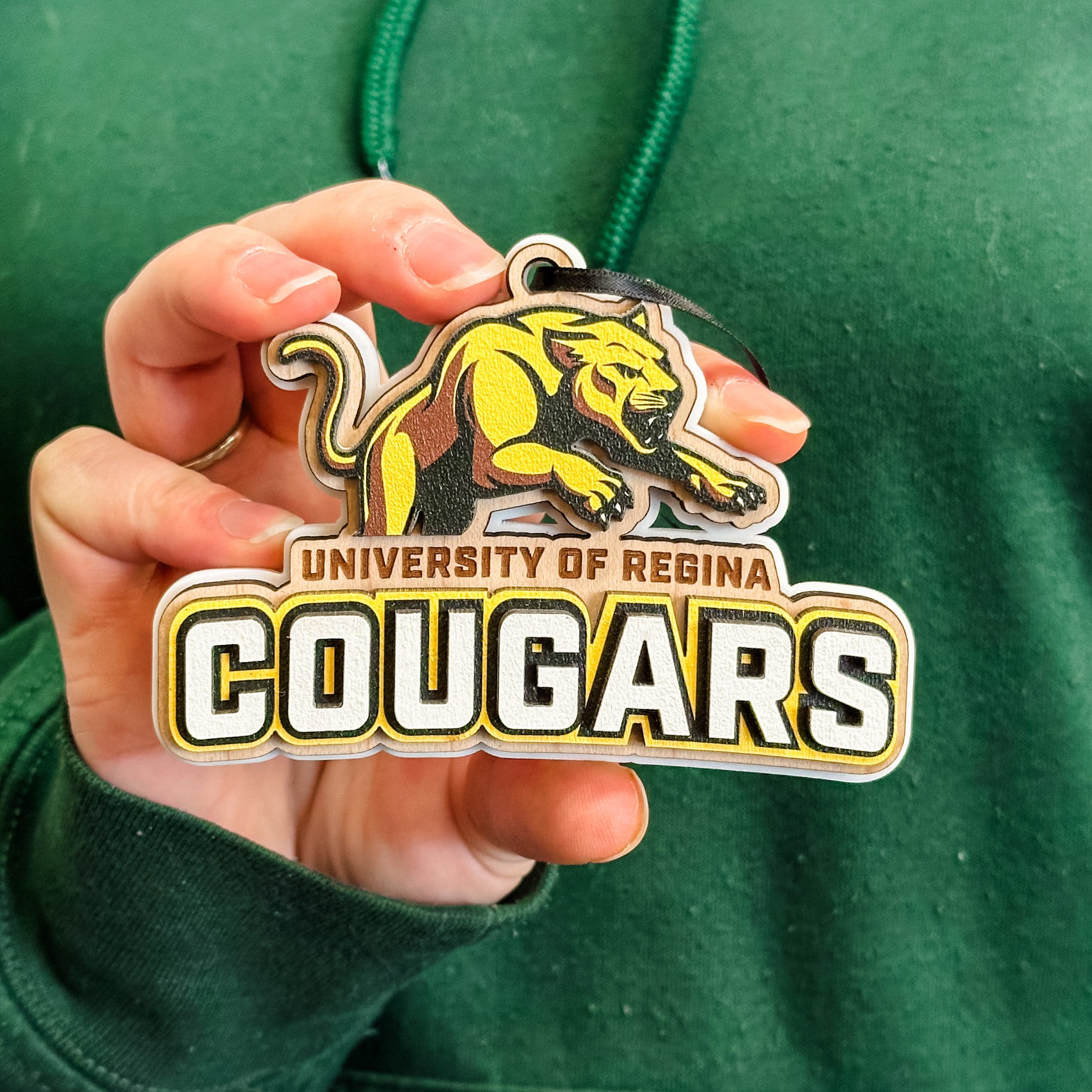 University of Regina Cougars • 3D Wood & Acrylic Ornaments • For Students & Proud Parents