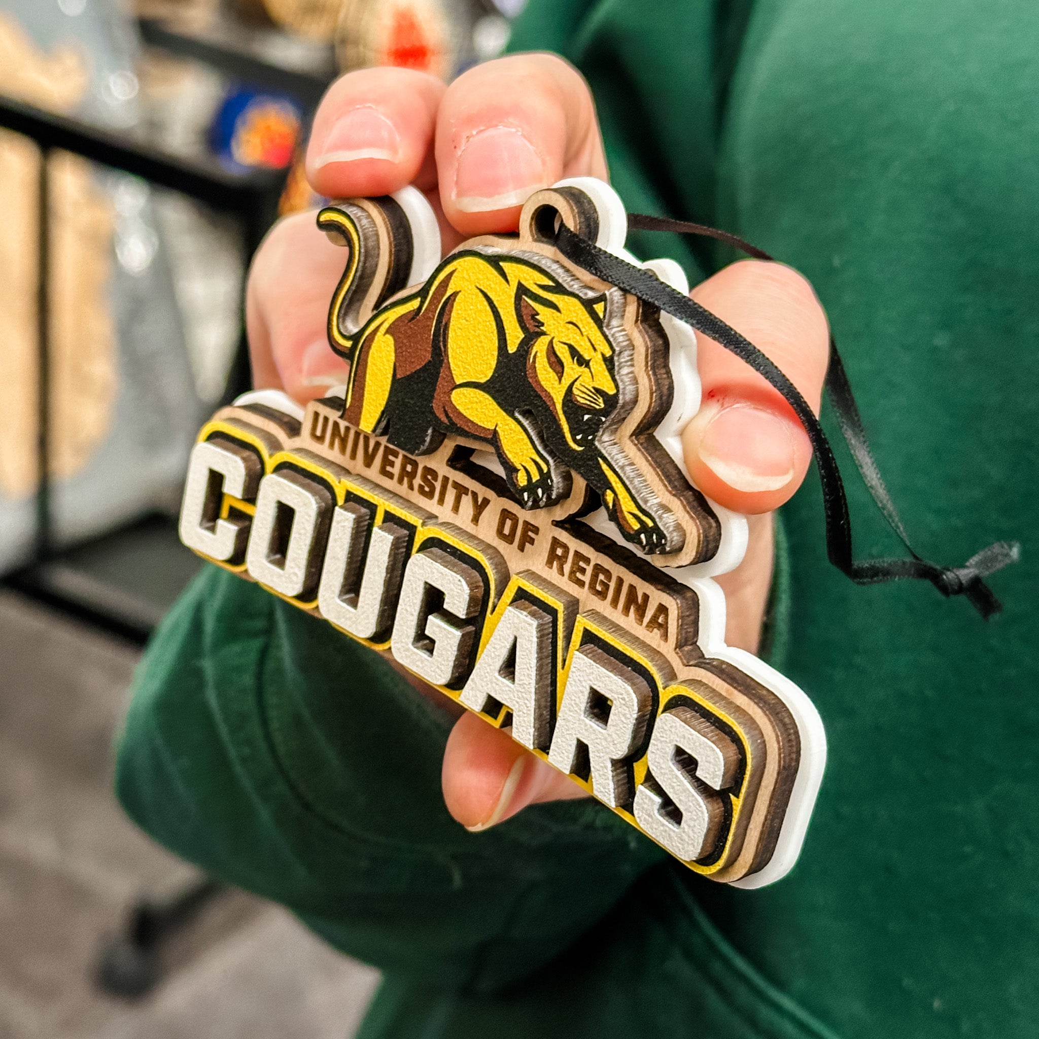 University of Regina Cougars • 3D Wood & Acrylic Ornaments • For Students & Proud Parents