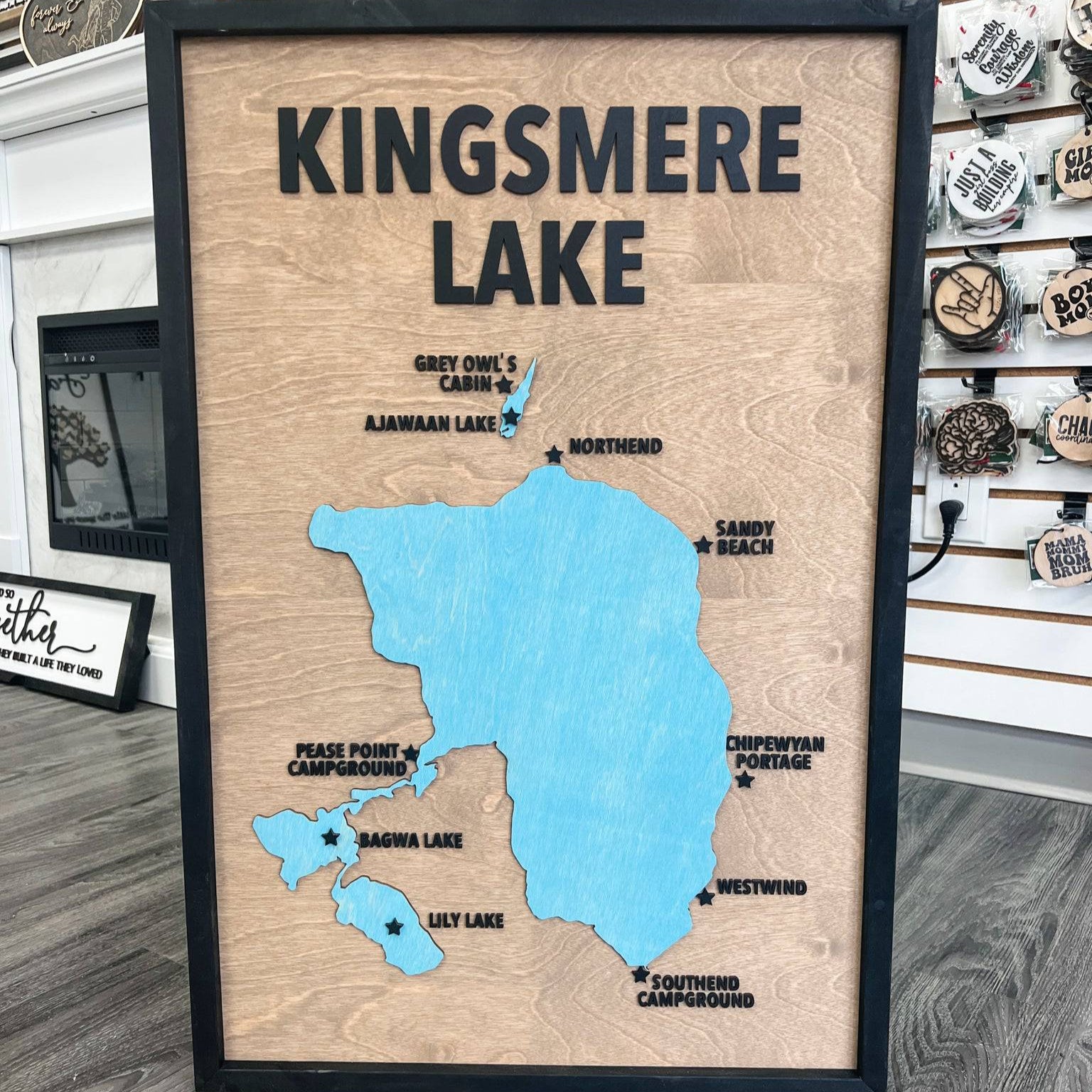 Custom Wood Lake Silhouette Map Art - Sticks & Doodles