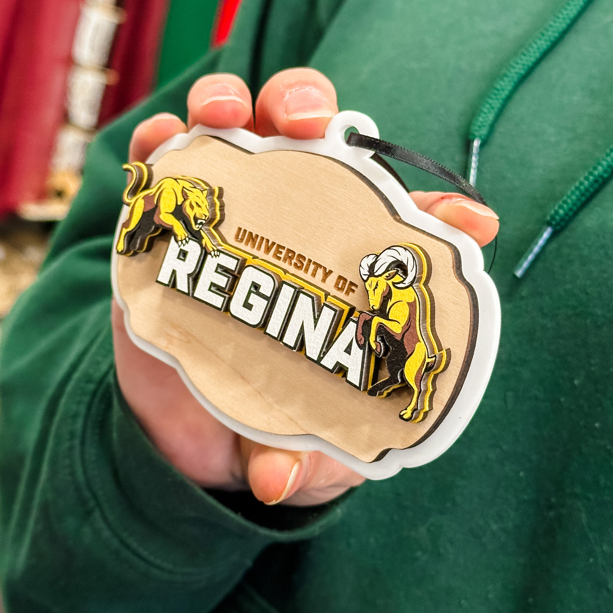 University of Regina Athletics • 3D Wood/Acrylic Ornament • For Students and Proud Parents