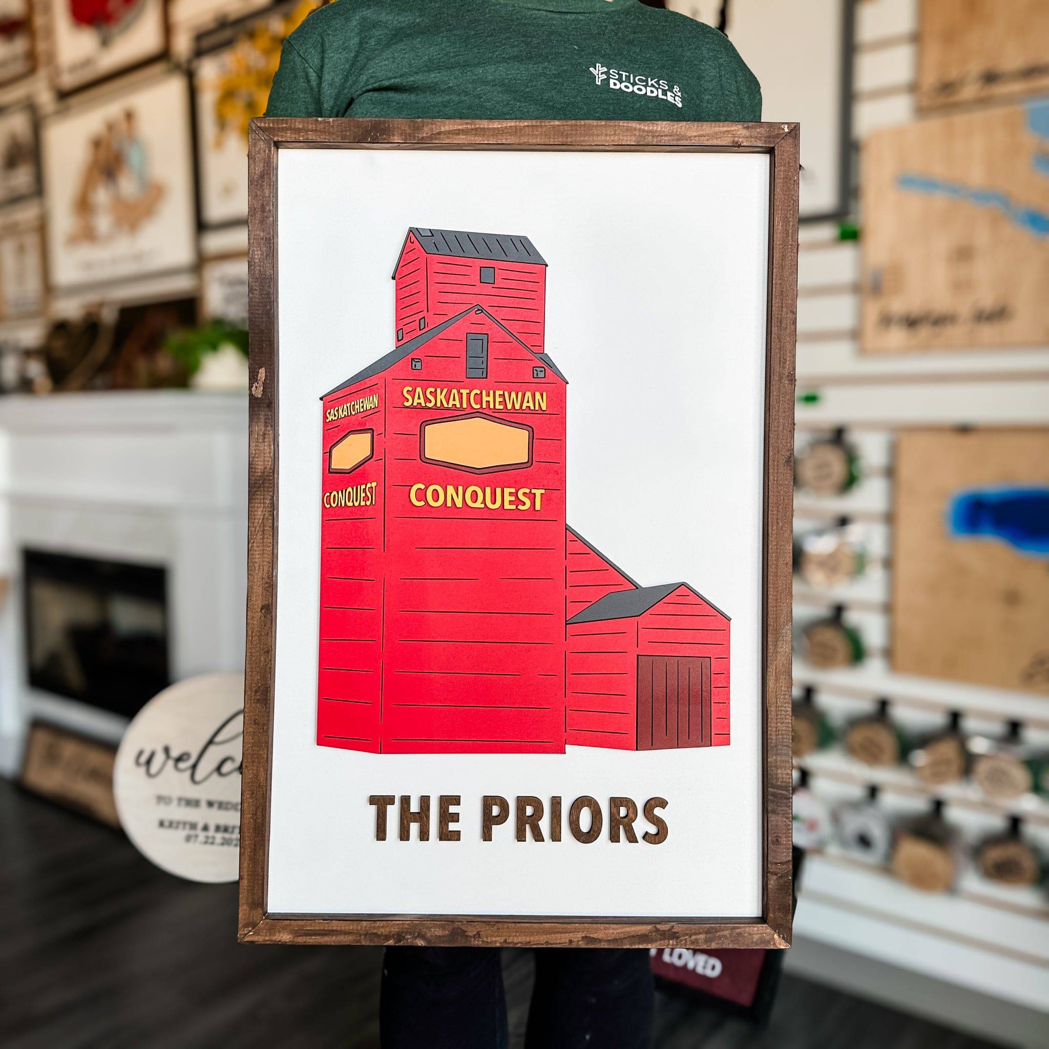 Personalized Grain Elevator • Framed Layered Wood Sign • Farmer & Saskatchewan Gifts