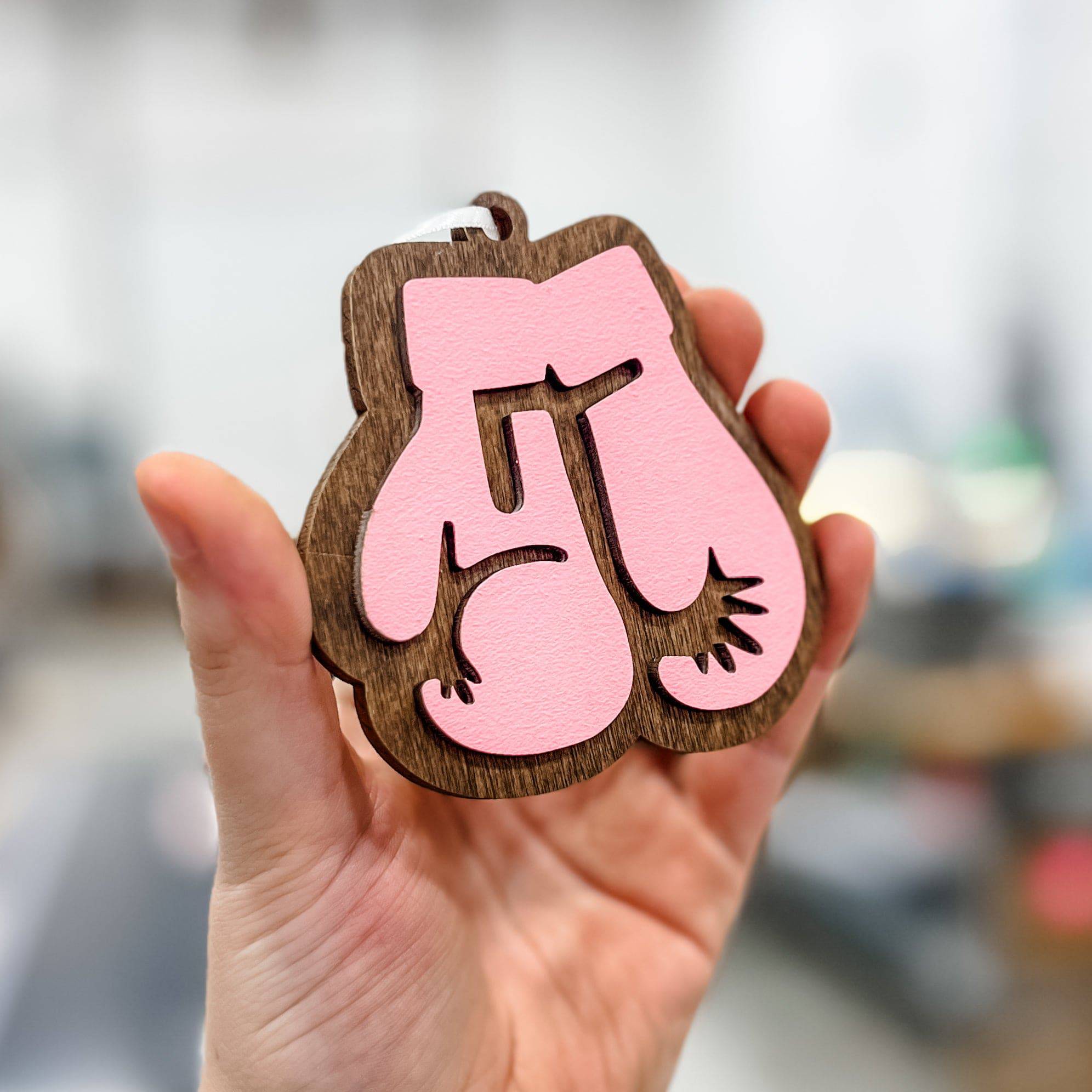 Breast Cancer Boxing Gloves 3D Wood Ornament