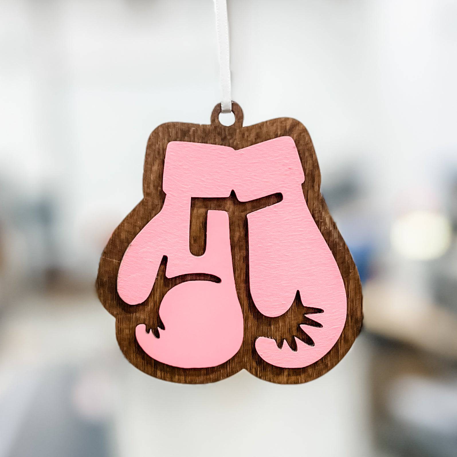 Breast Cancer Boxing Gloves 3D Wood Ornament