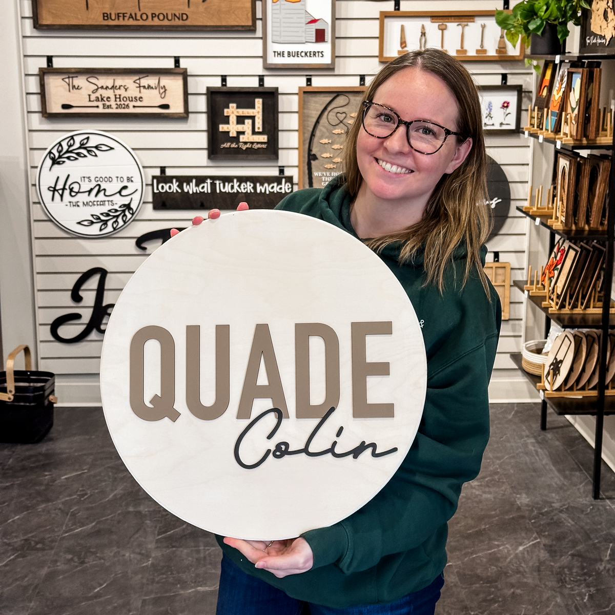 Round Wood Nursery Name Sign for Kids’ Rooms