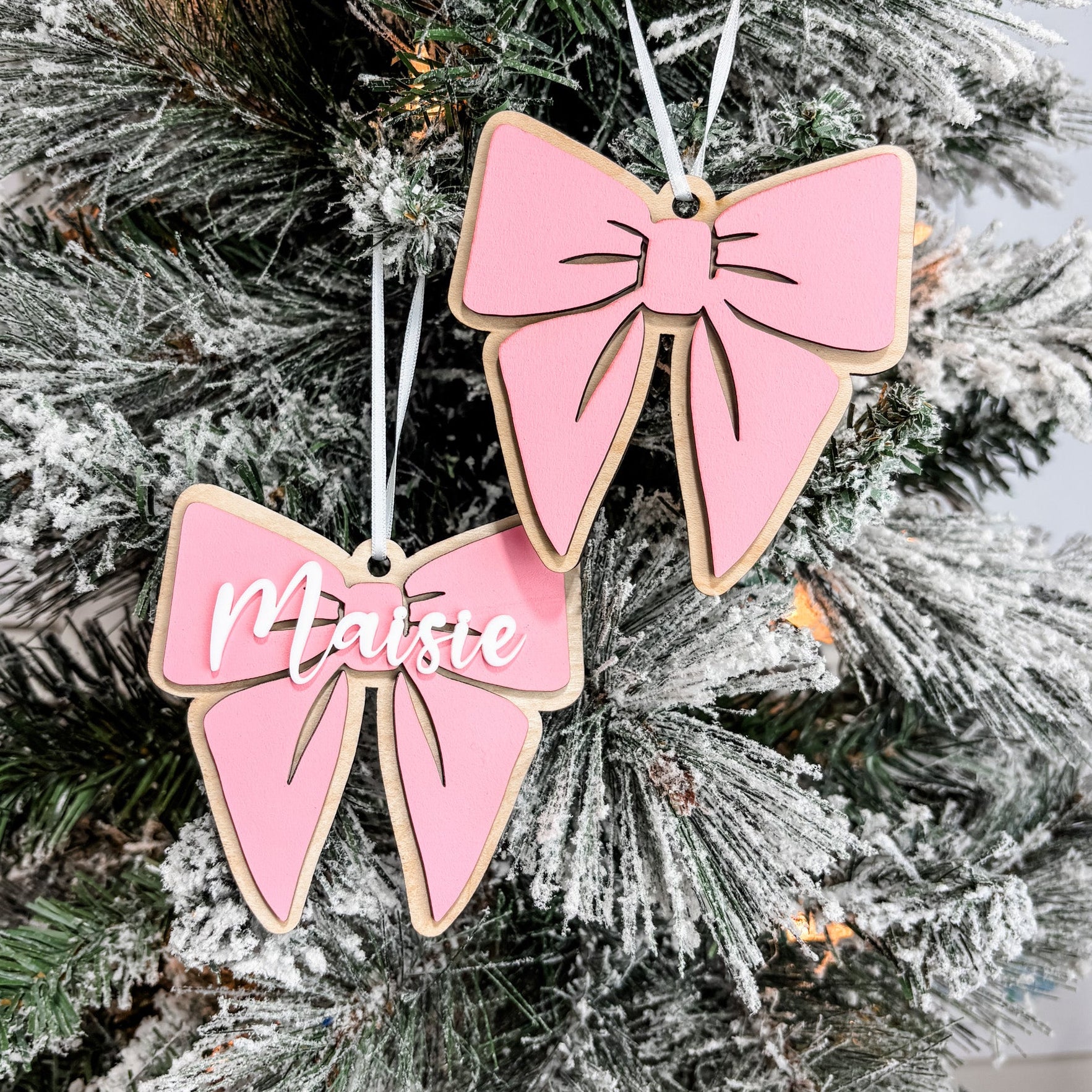 Pretty Pink Bow • Personalized 3D Wood Ornament • For Friends & Family