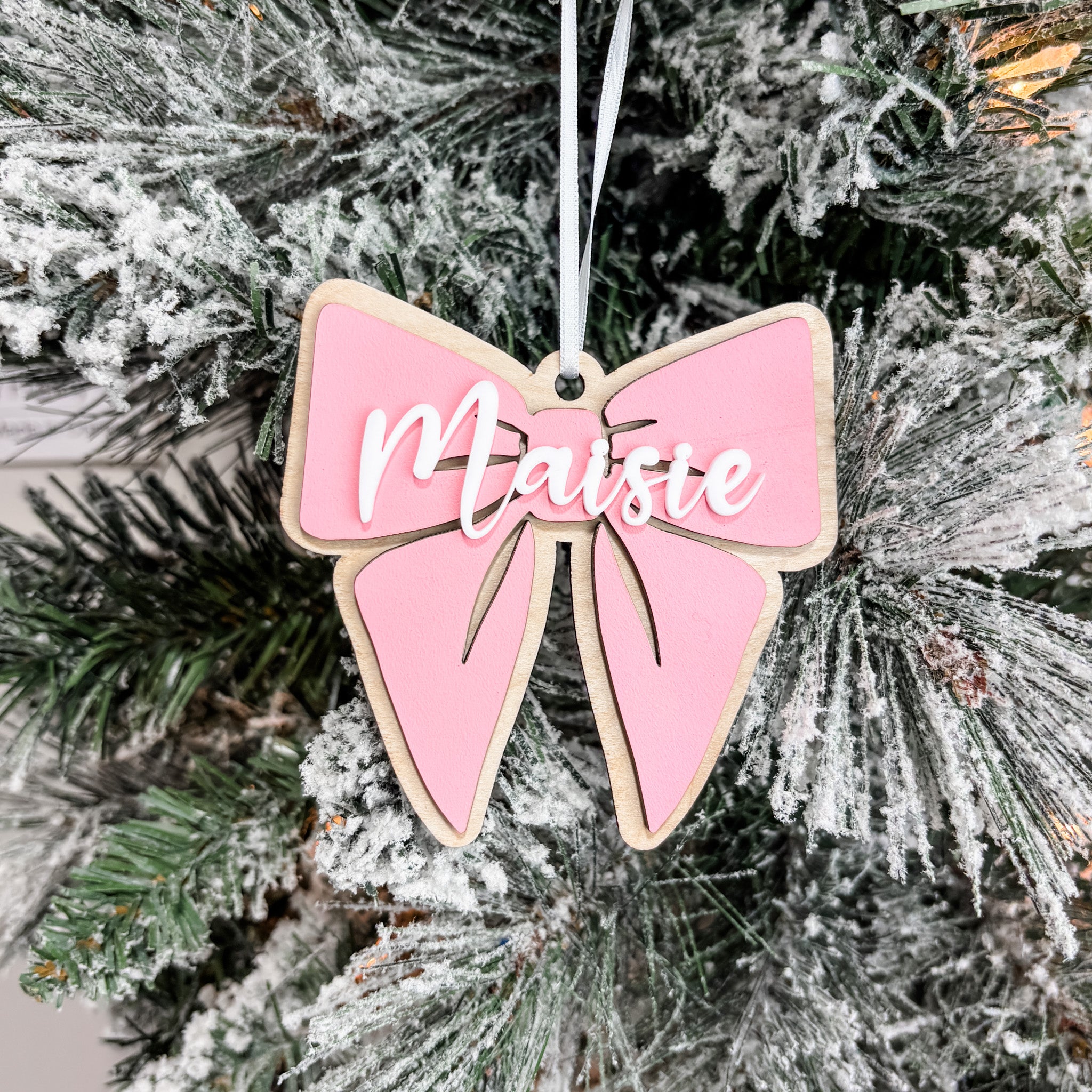 Pretty Pink Bow • Personalized 3D Wood Ornament • For Friends & Family