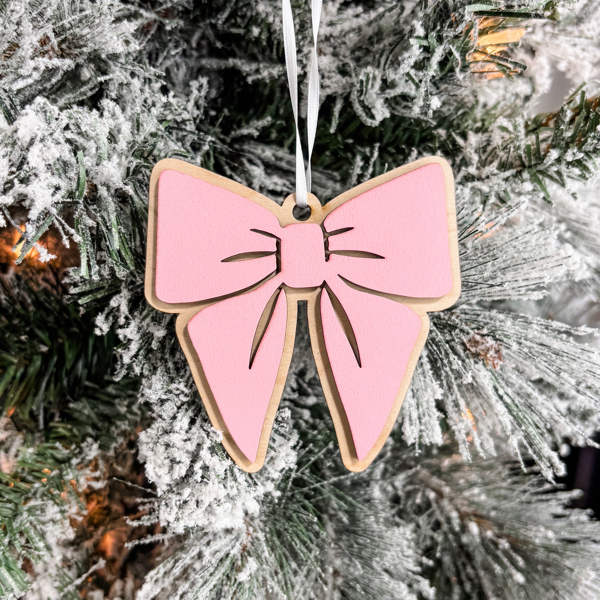 (Personalization Sold Out for Christmas) Pretty Pink Bow • Personalized 3D Wood Ornament • For Friends & Family