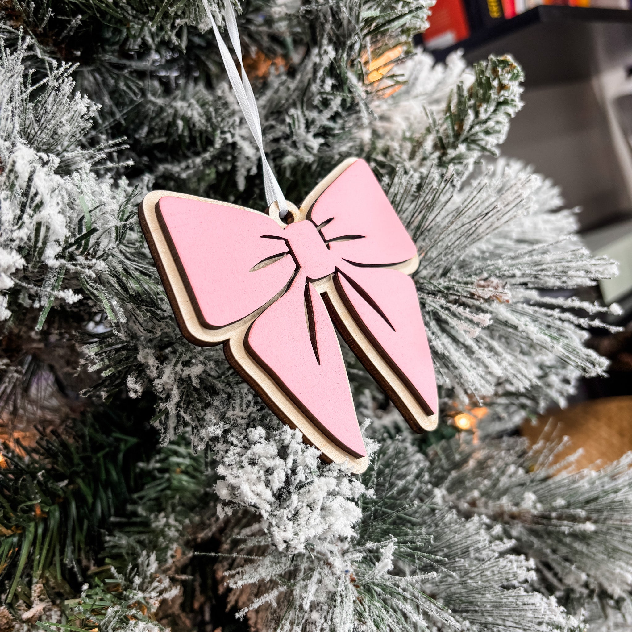 (Personalization Sold Out for Christmas) Pretty Pink Bow • Personalized 3D Wood Ornament • For Friends & Family