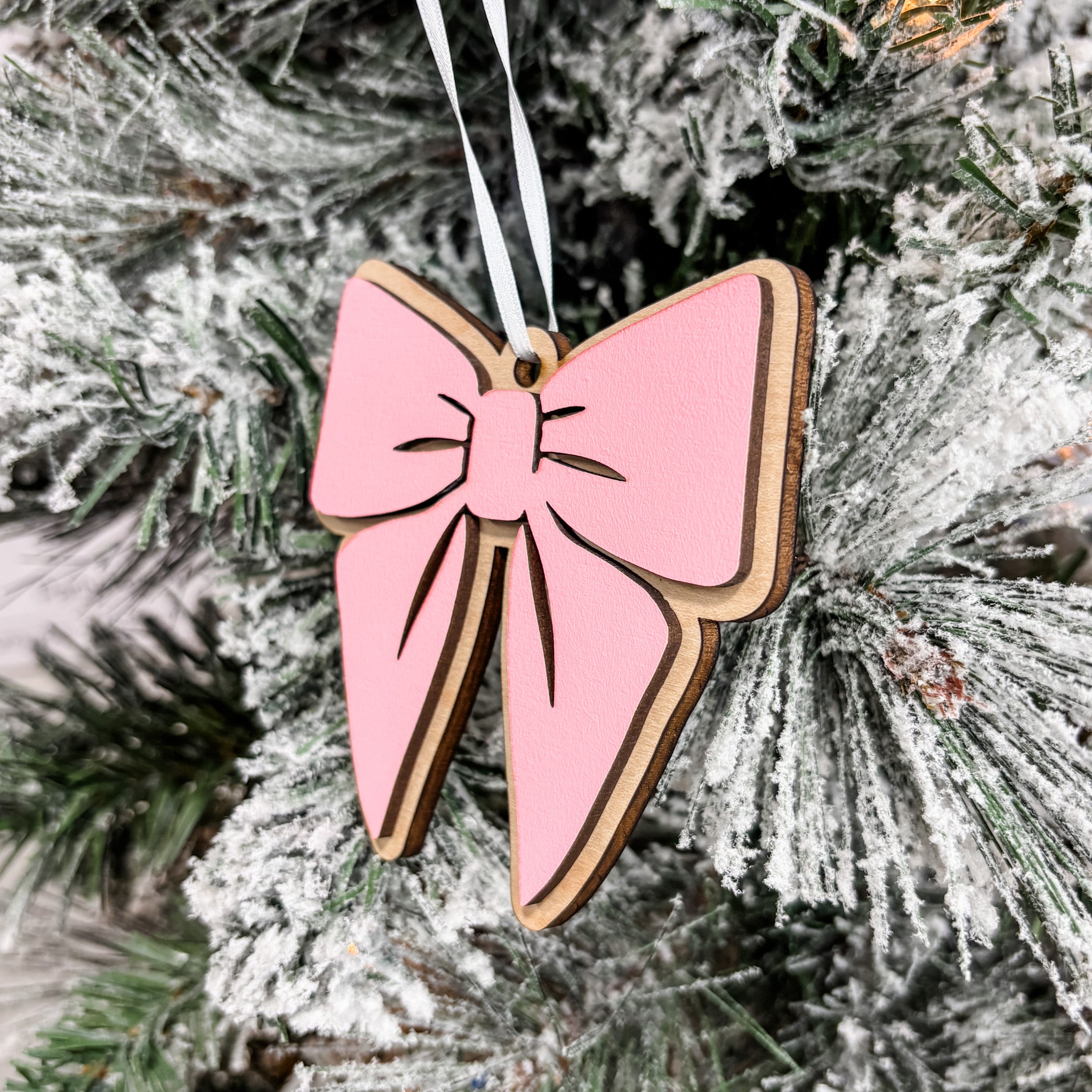 Pretty Pink Bow • Personalized 3D Wood Ornament • For Friends & Family