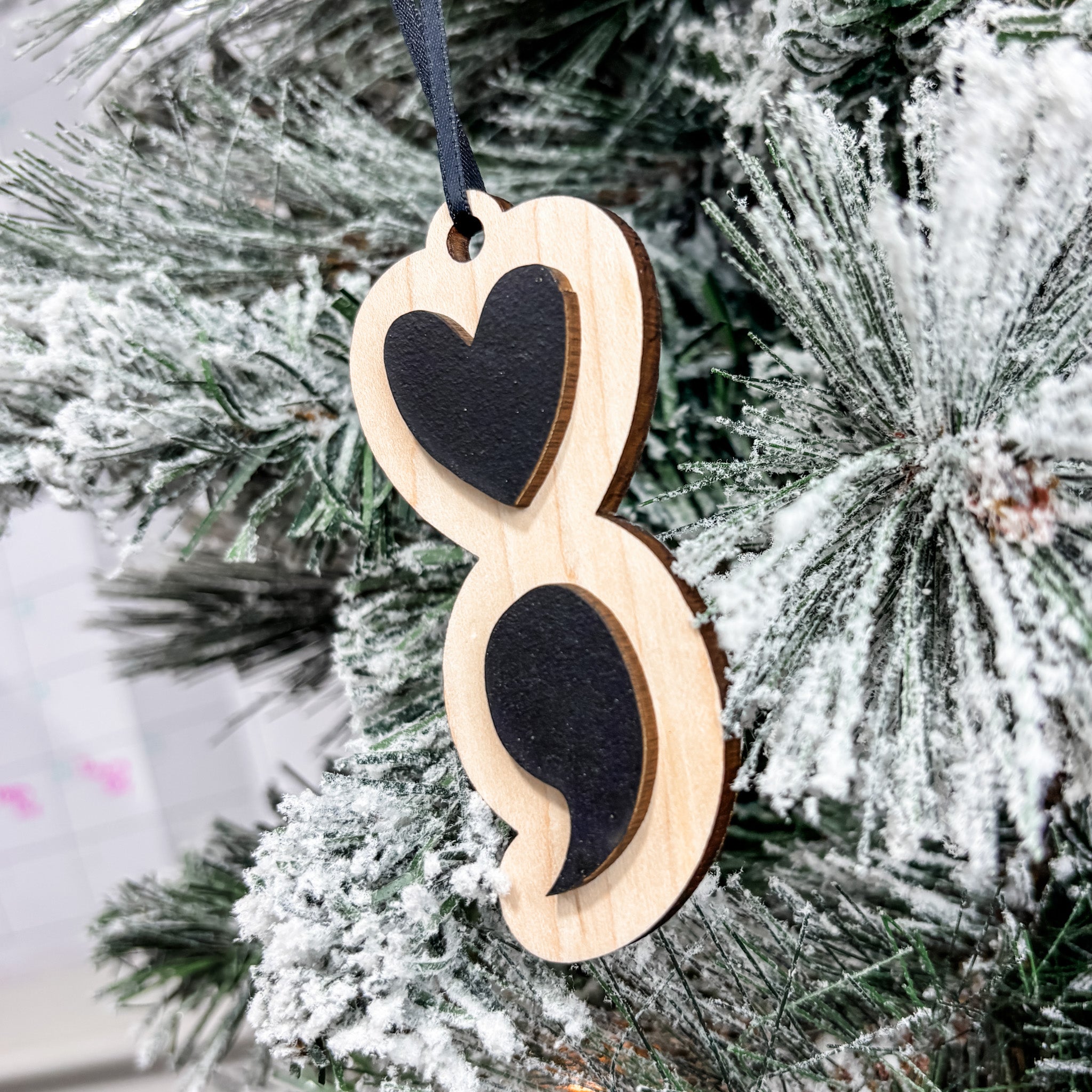 The Semicolon • 3D Wood Ornament • For Mental Health Awareness