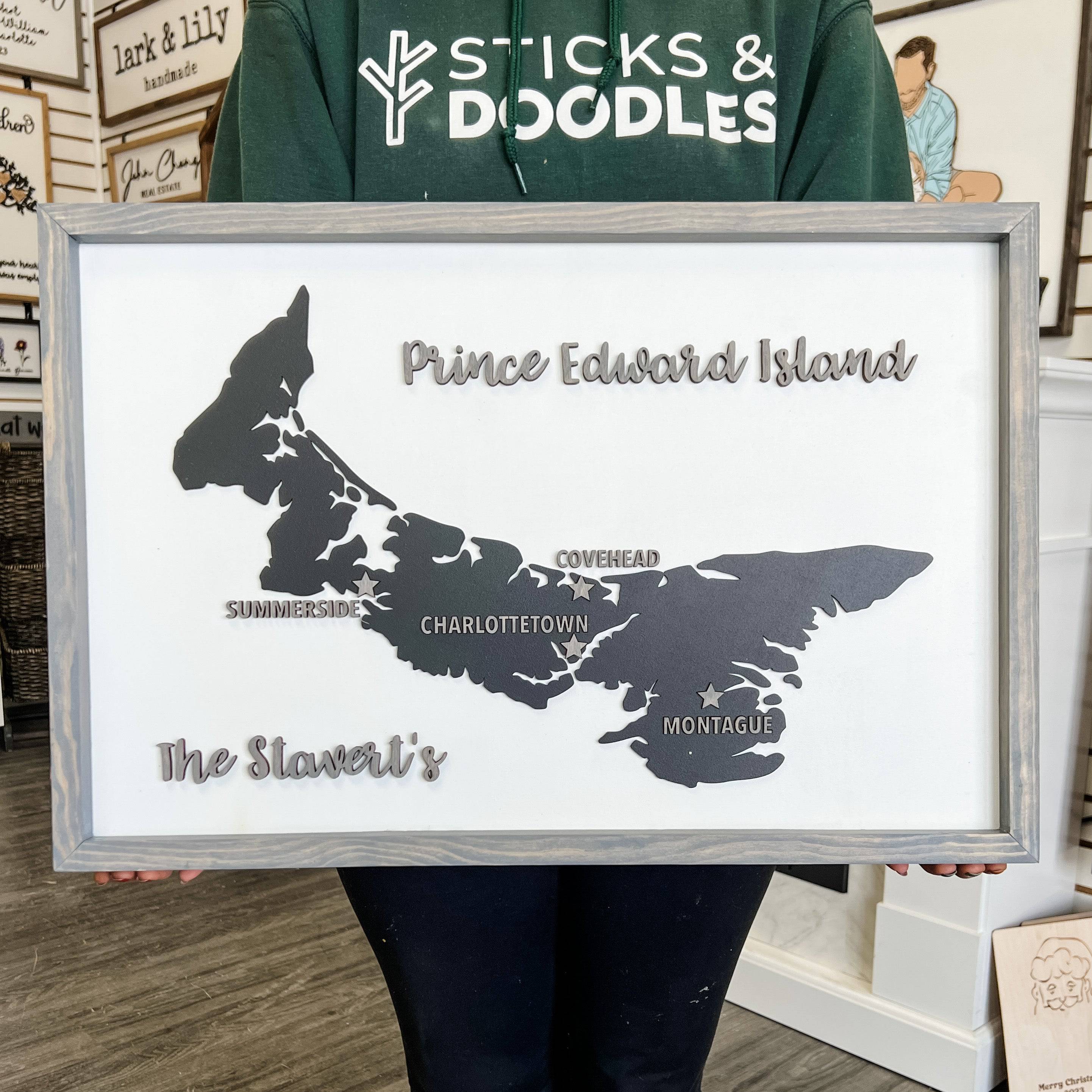 Custom Wood Silhouette Map Art - Sticks & Doodles