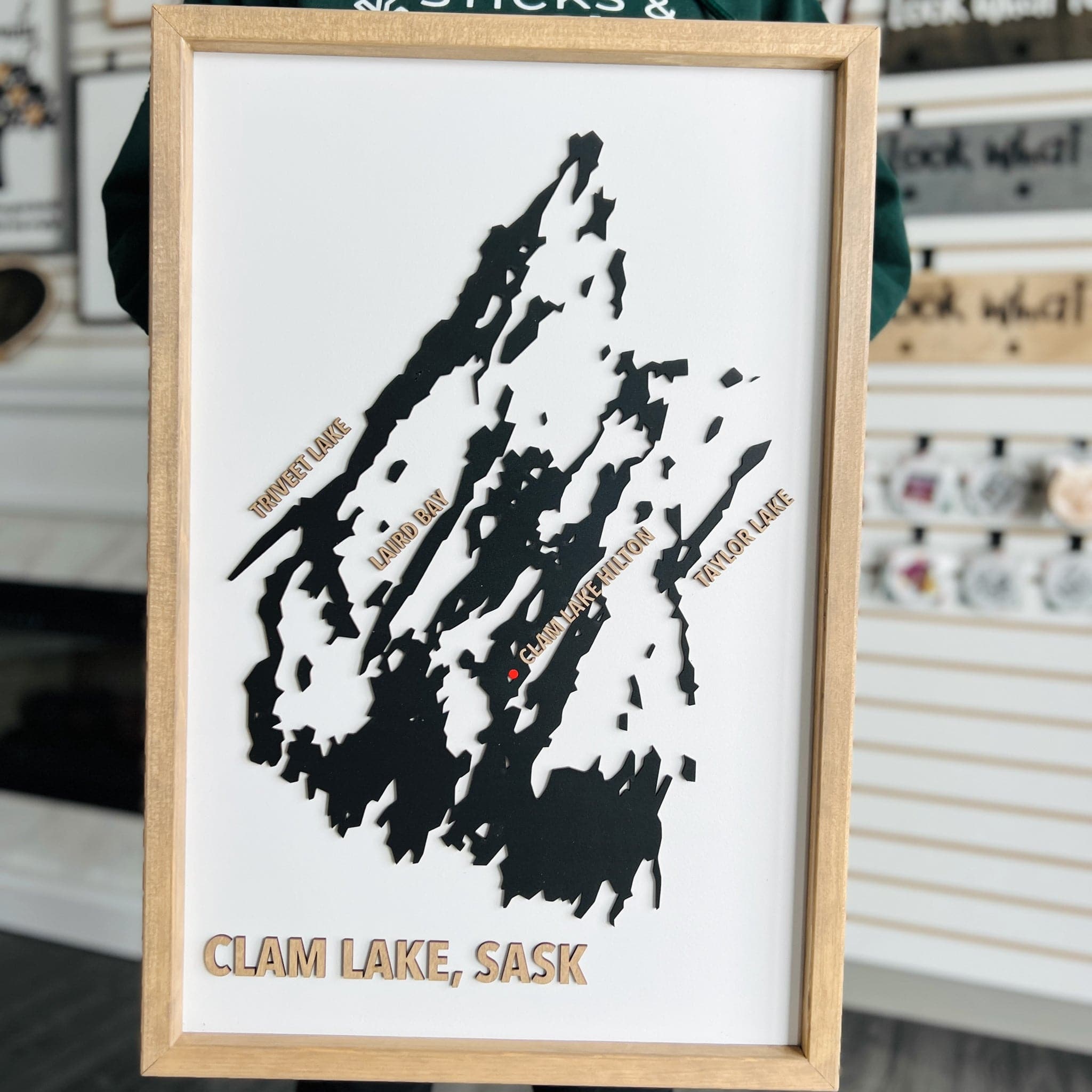 Custom Wood Lake Silhouette Map Art - Sticks & Doodles