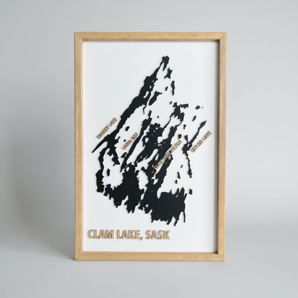 Custom Wood Lake Silhouette Map Art - Sticks & Doodles