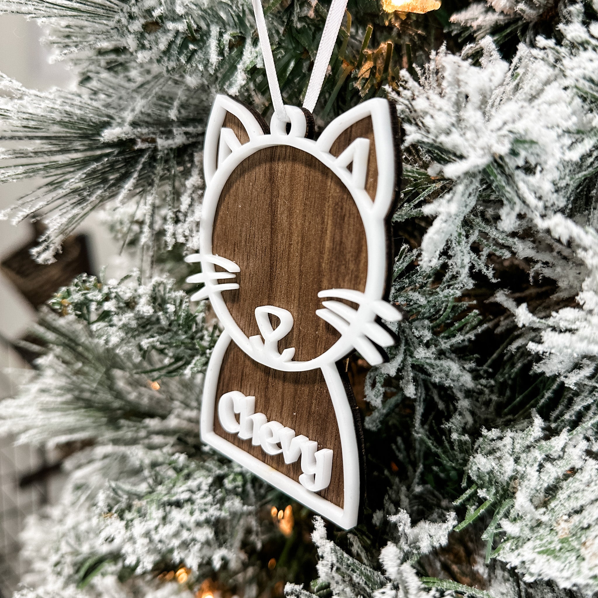 Minimalist Cat or Dog • 3D Wood Ornament • For Pet Lovers