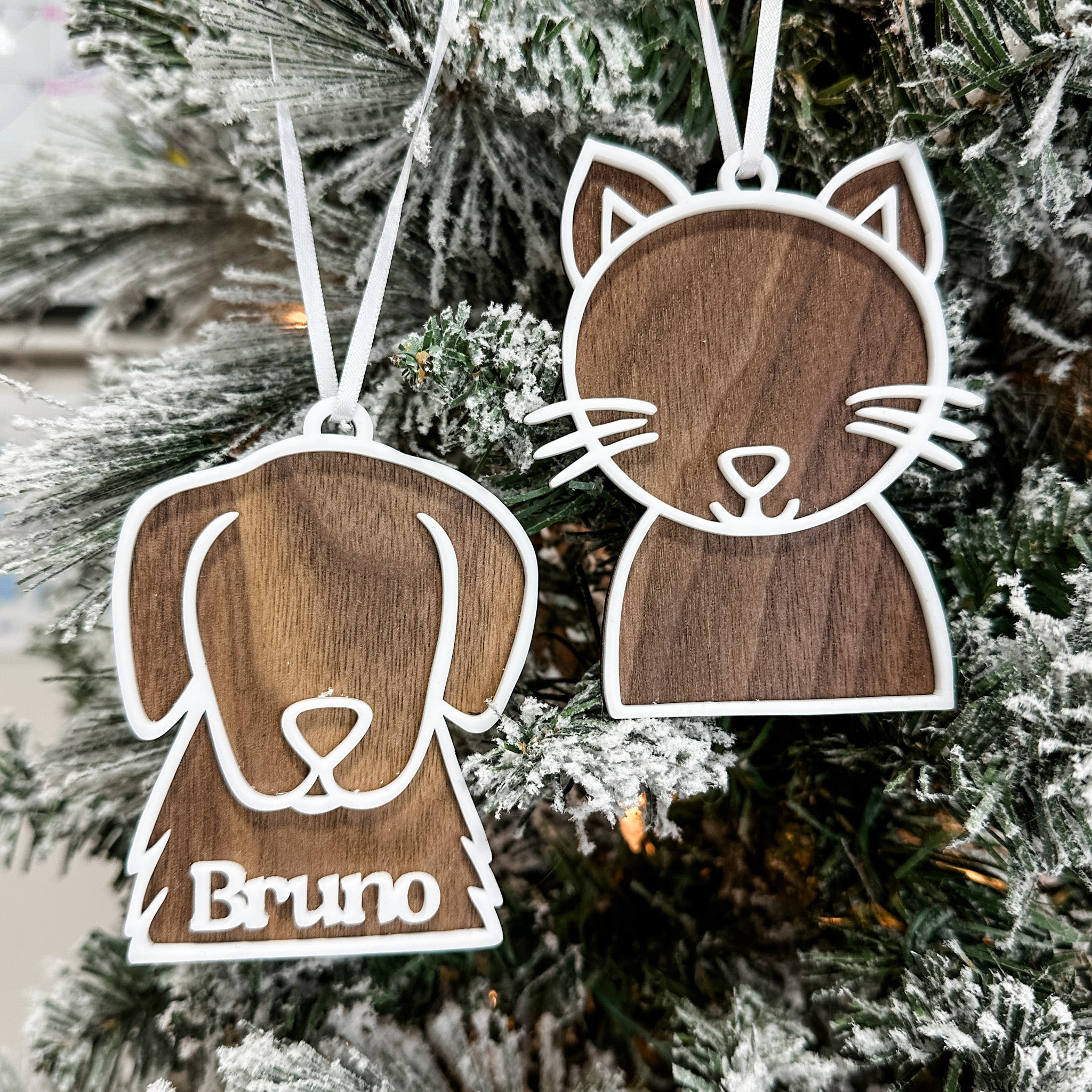 Minimalist Cat or Dog • 3D Wood Ornament • For Pet Lovers