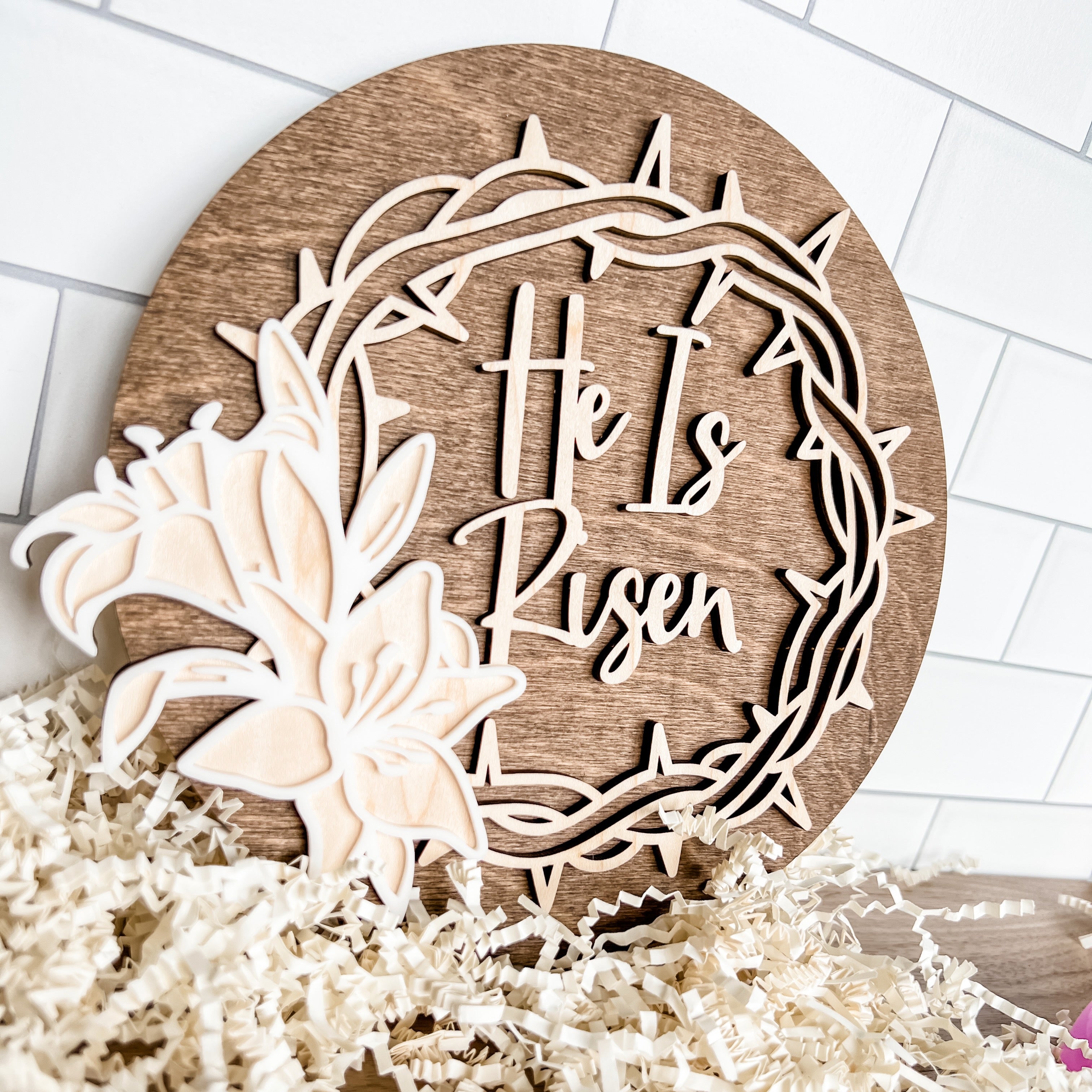 He is Risen Easter Lily Mini Sign