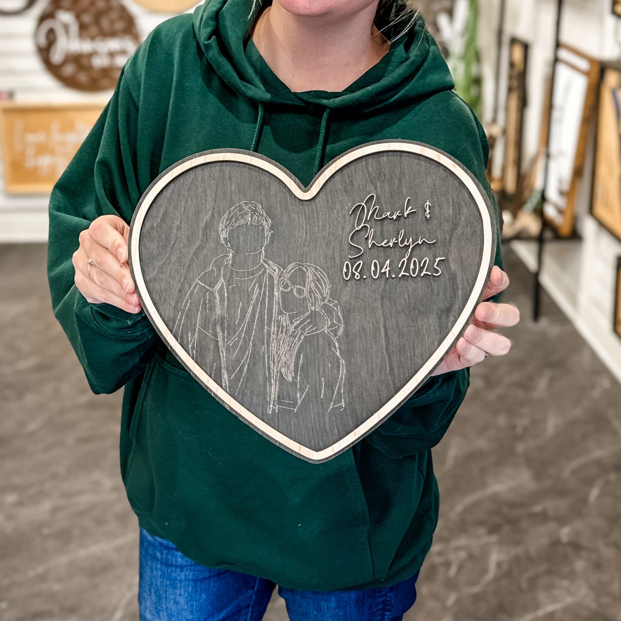 Custom Hand-Drawn Couples Heart Photo Artwork