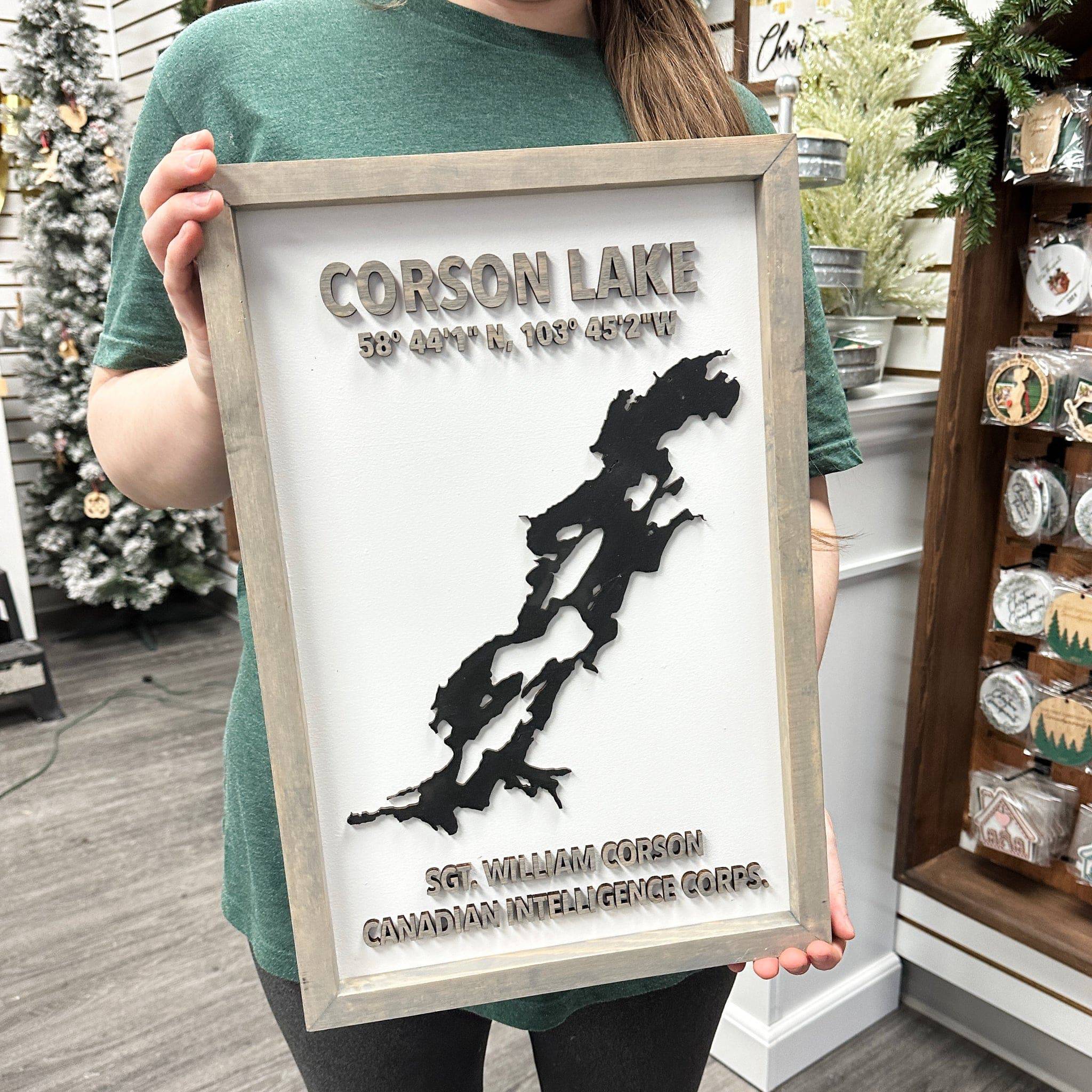 Custom Wood Lake Silhouette Map Art - Sticks & Doodles