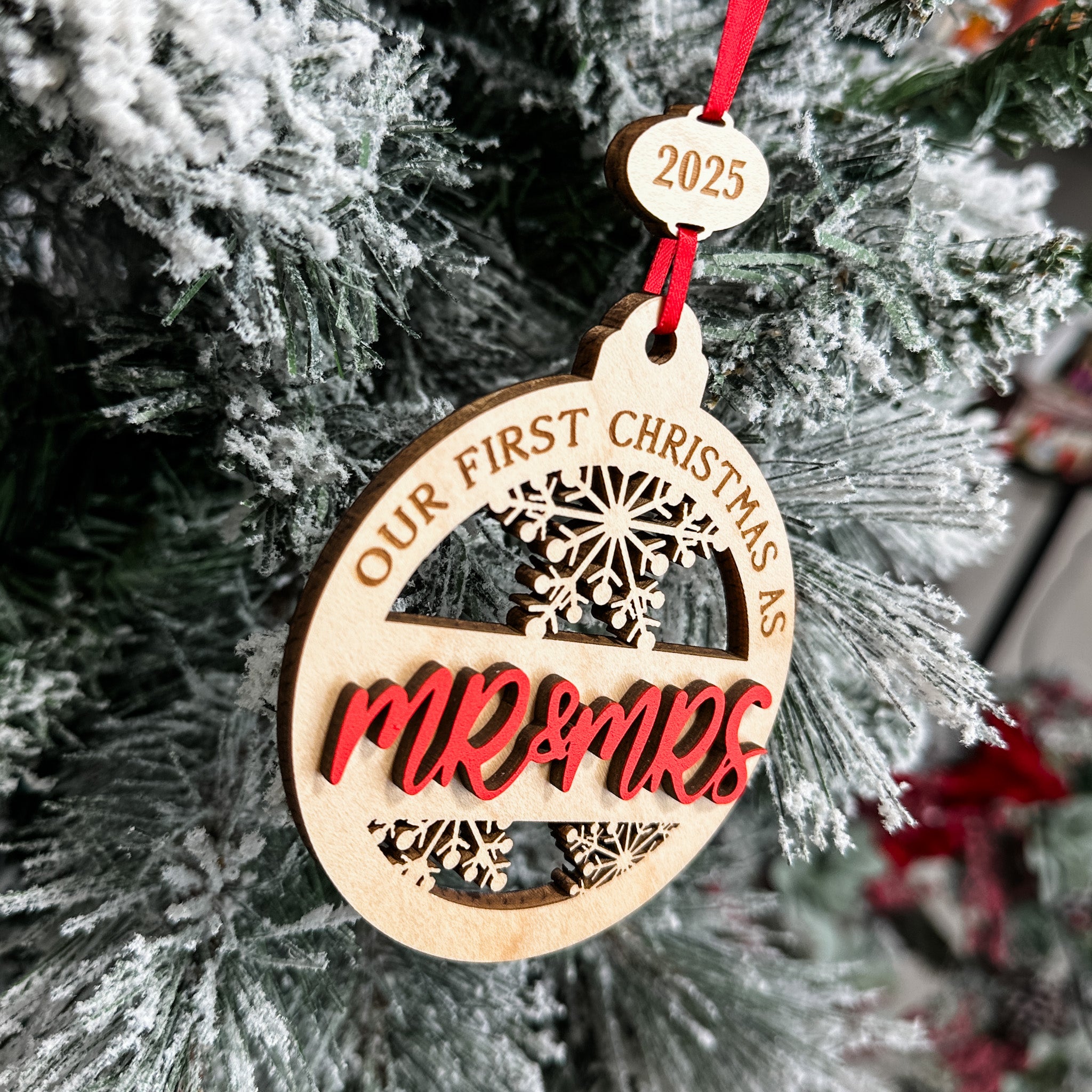 Our First Christmas Married • 3D Wood Ornament