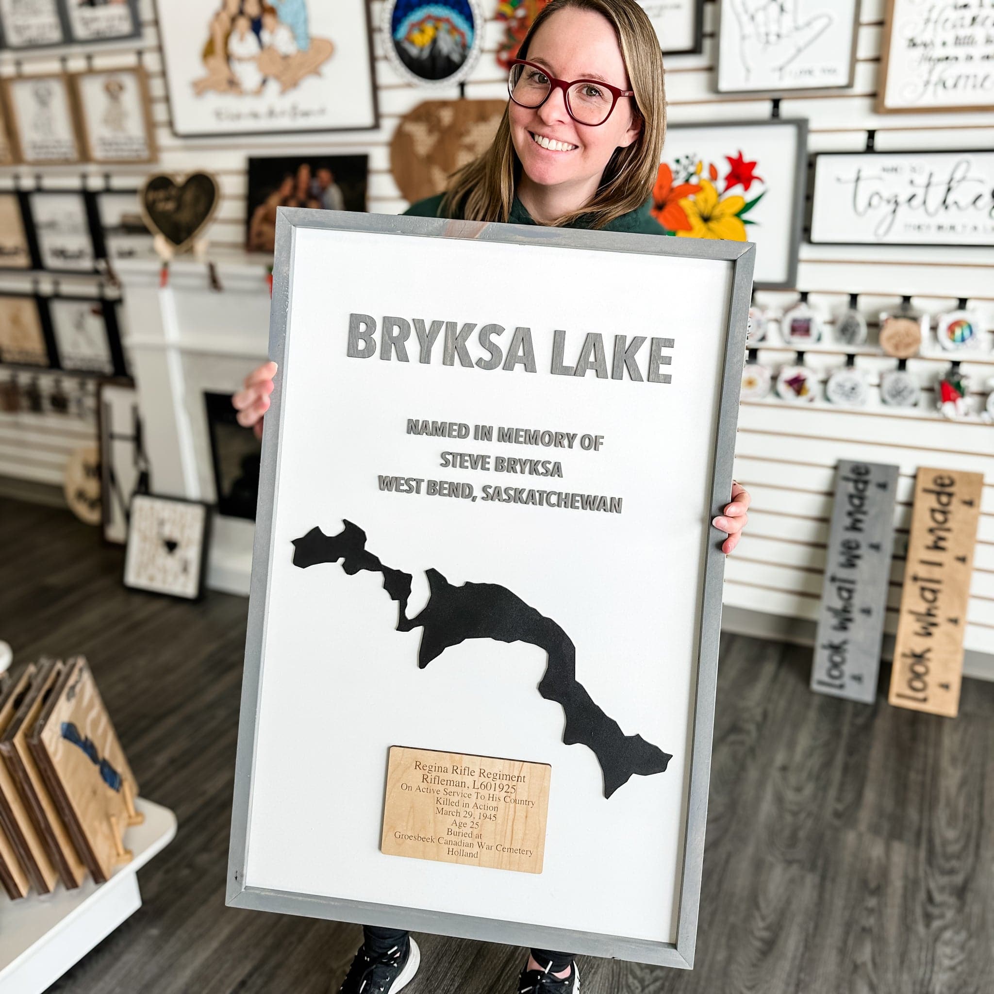 Custom Wood Lake Silhouette Map Art - Sticks & Doodles