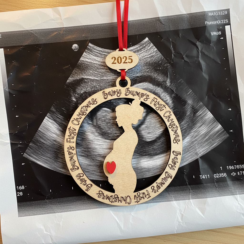 Baby Bump's First Christmas • 3D Wood Ornament