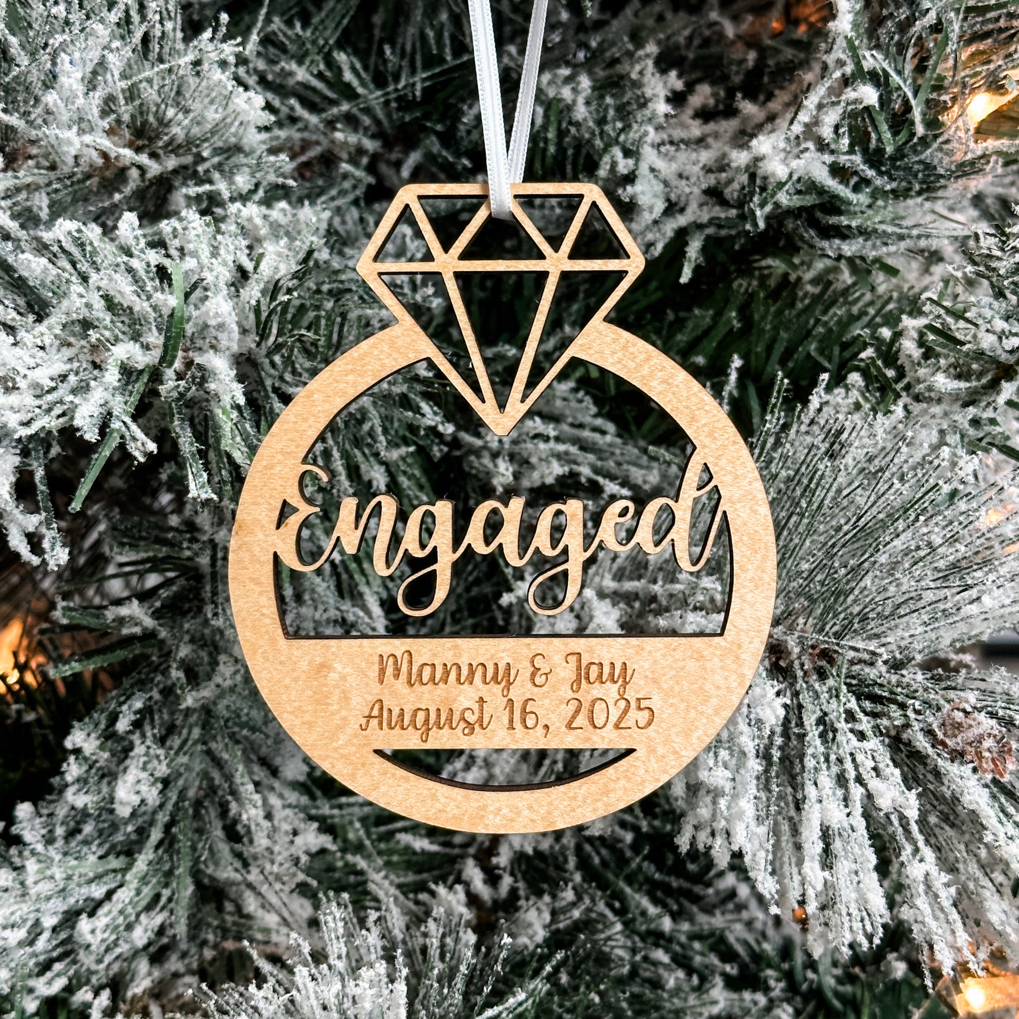 Personalized Ring Ornament – Engaged or Married