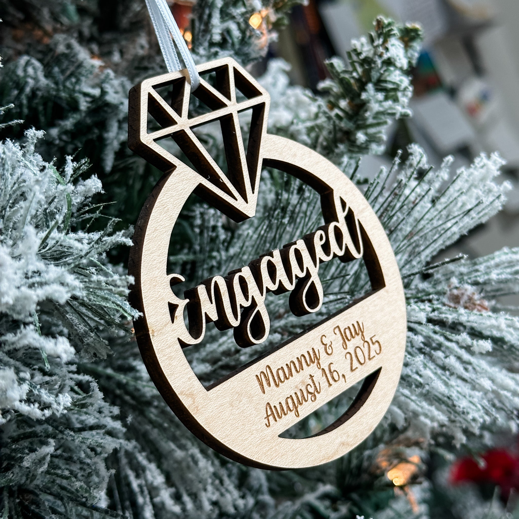 Personalized Ring Ornament – Engaged or Married