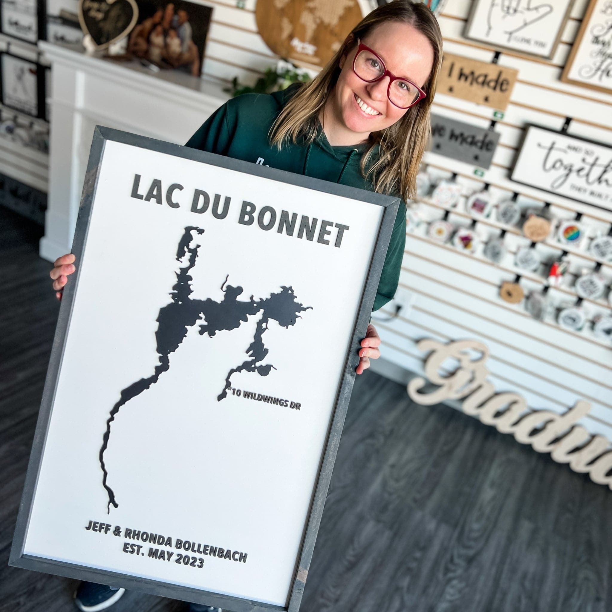 Custom Wood Lake Silhouette Map Art - Sticks & Doodles