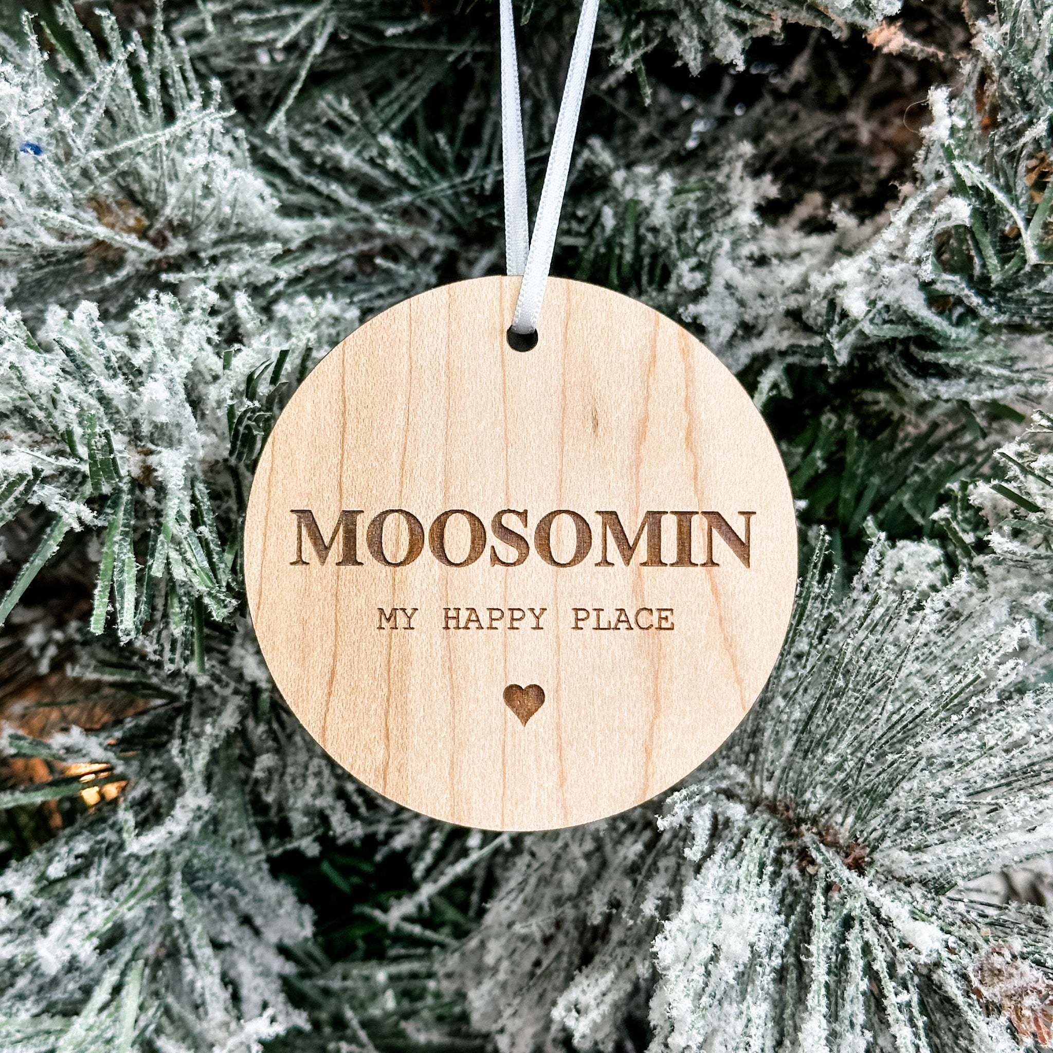 My Happy Place • Personalized Engraved Wood Ornament • For Special Places & Small Towns