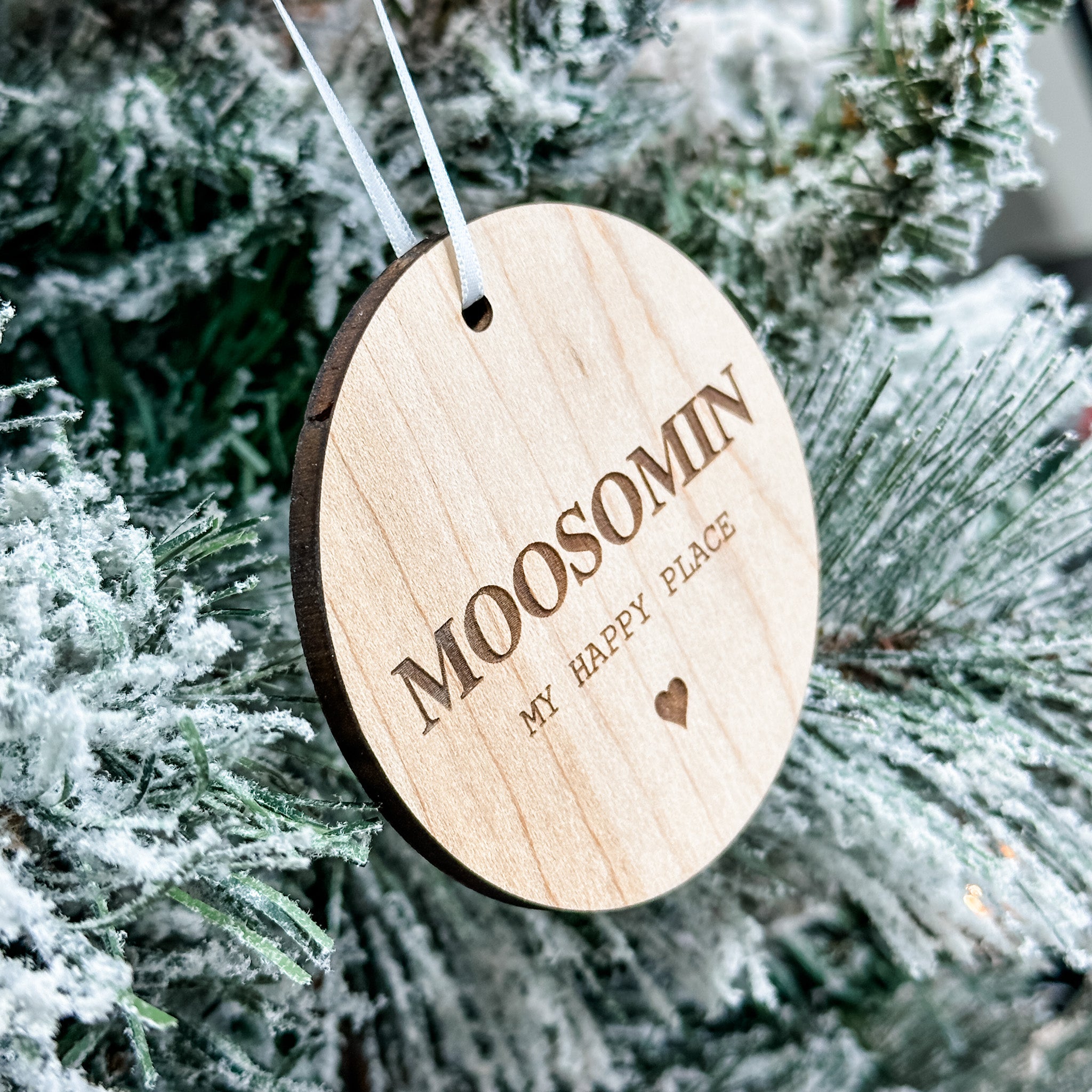 My Happy Place • Personalized Engraved Wood Ornament • For Special Places & Small Towns