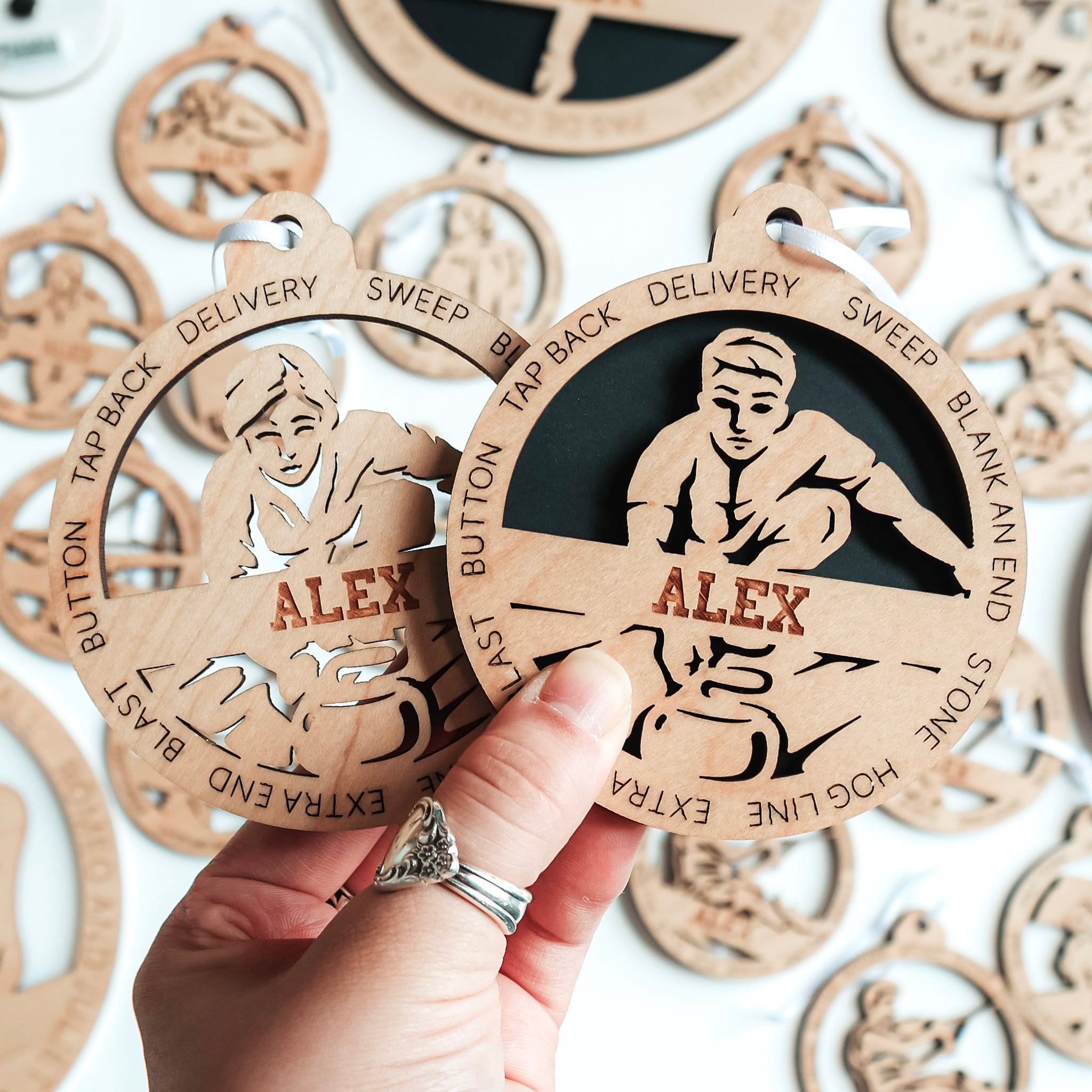 Personalized Curling Collection • Ornament, Magnet, Medal, or Mini Sign