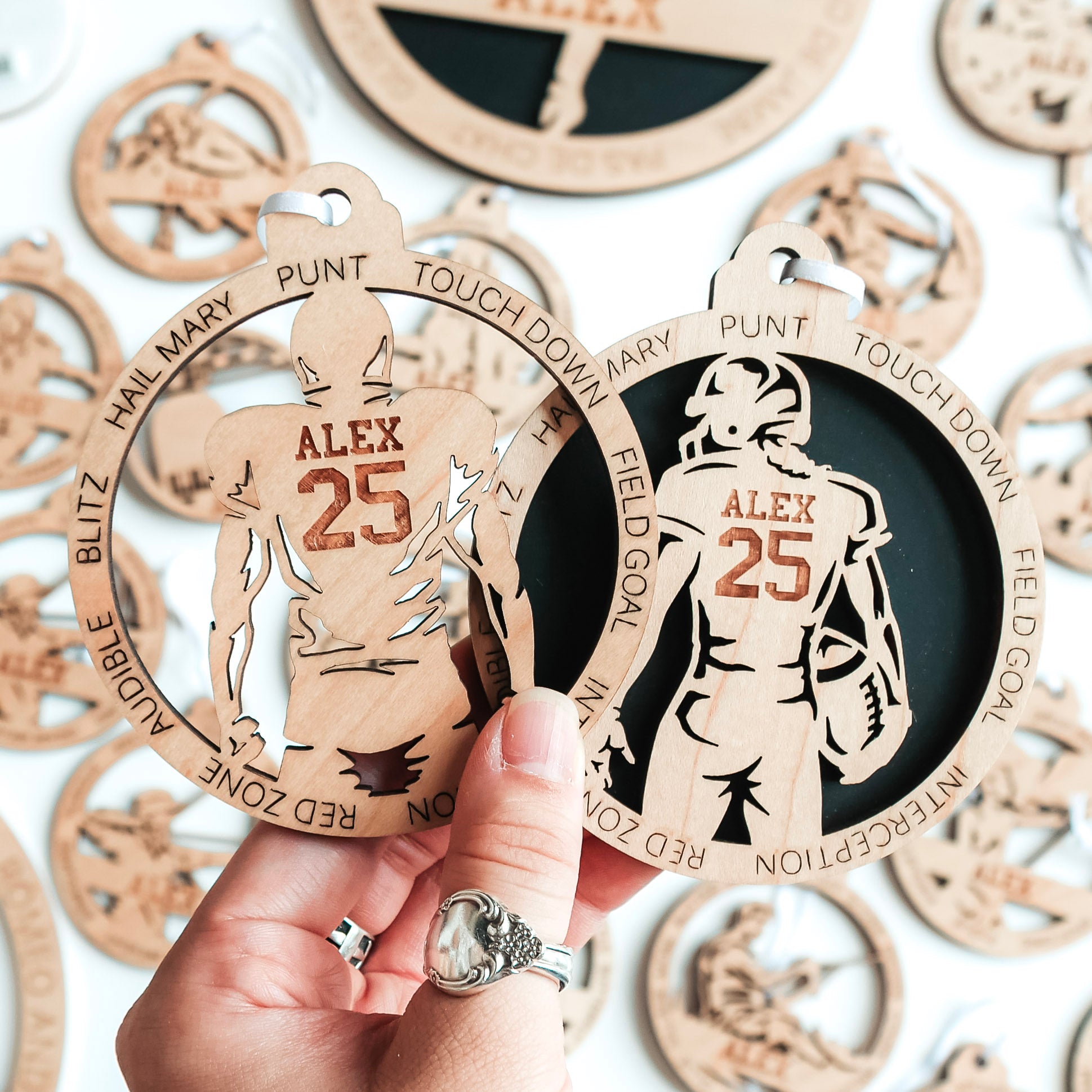 Personalized Football Collection • Ornament, Magnet, Medal, or Mini Sign