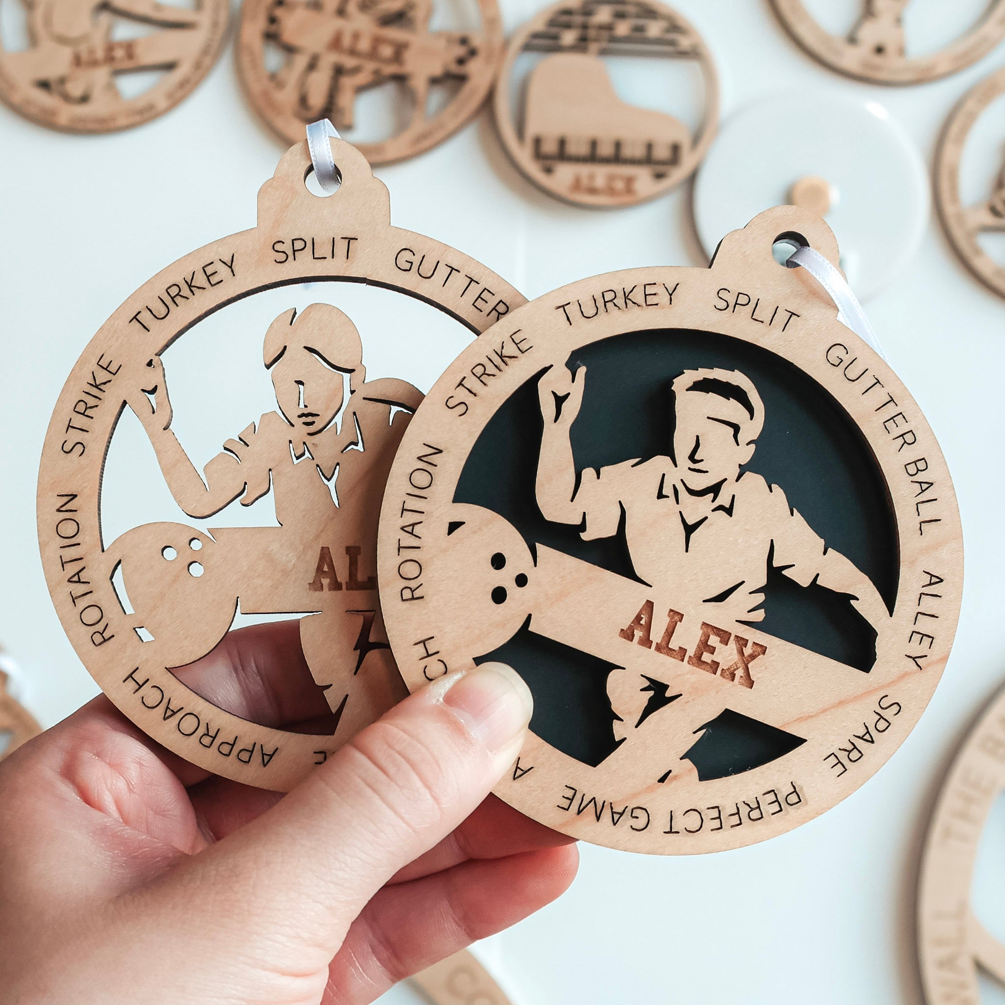 Personalized Bowling Collection • Ornament, Magnet, Medal, or Mini Sign