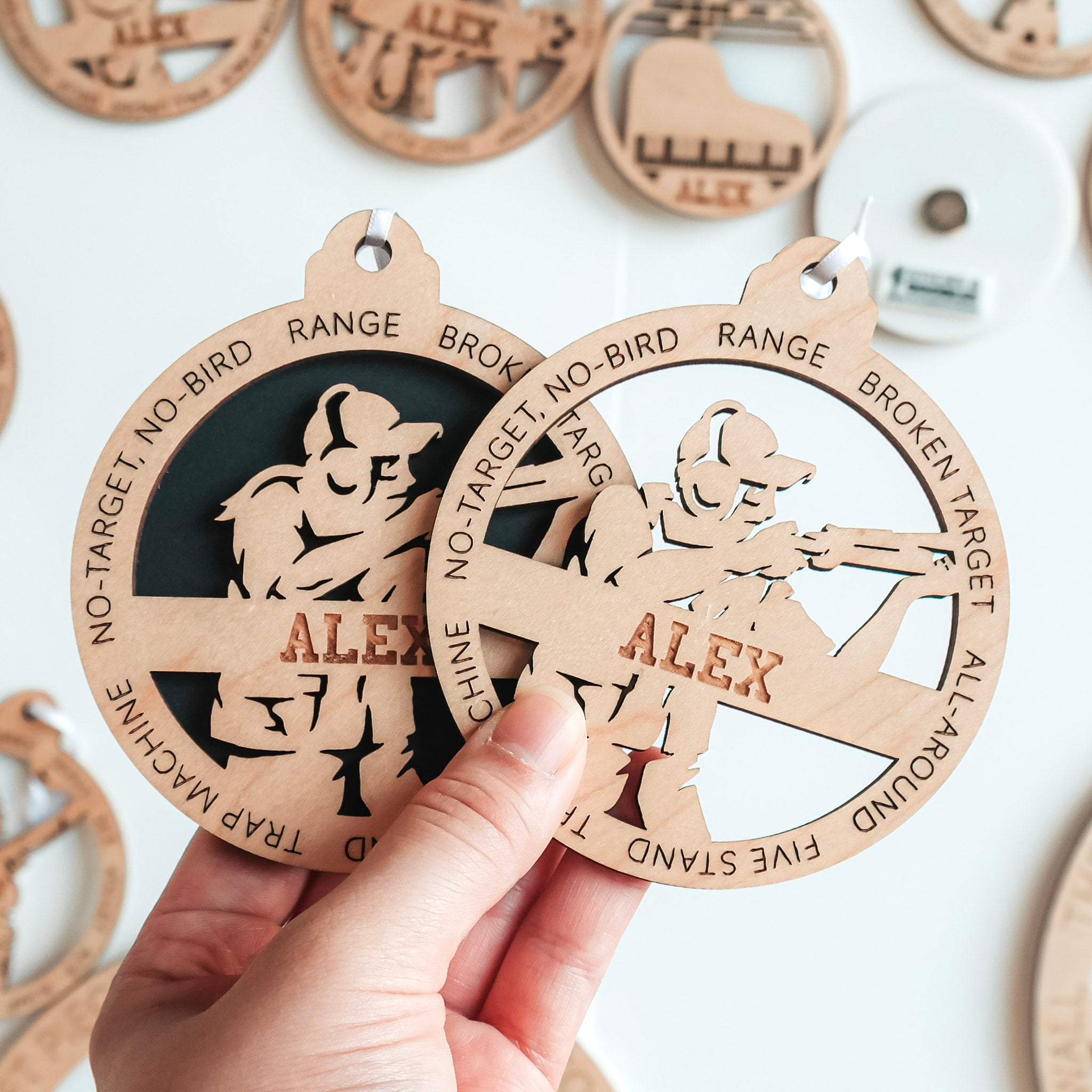 Personalized Trap Shooting Collection • Ornament, Magnet, Medal, or Mini Sign